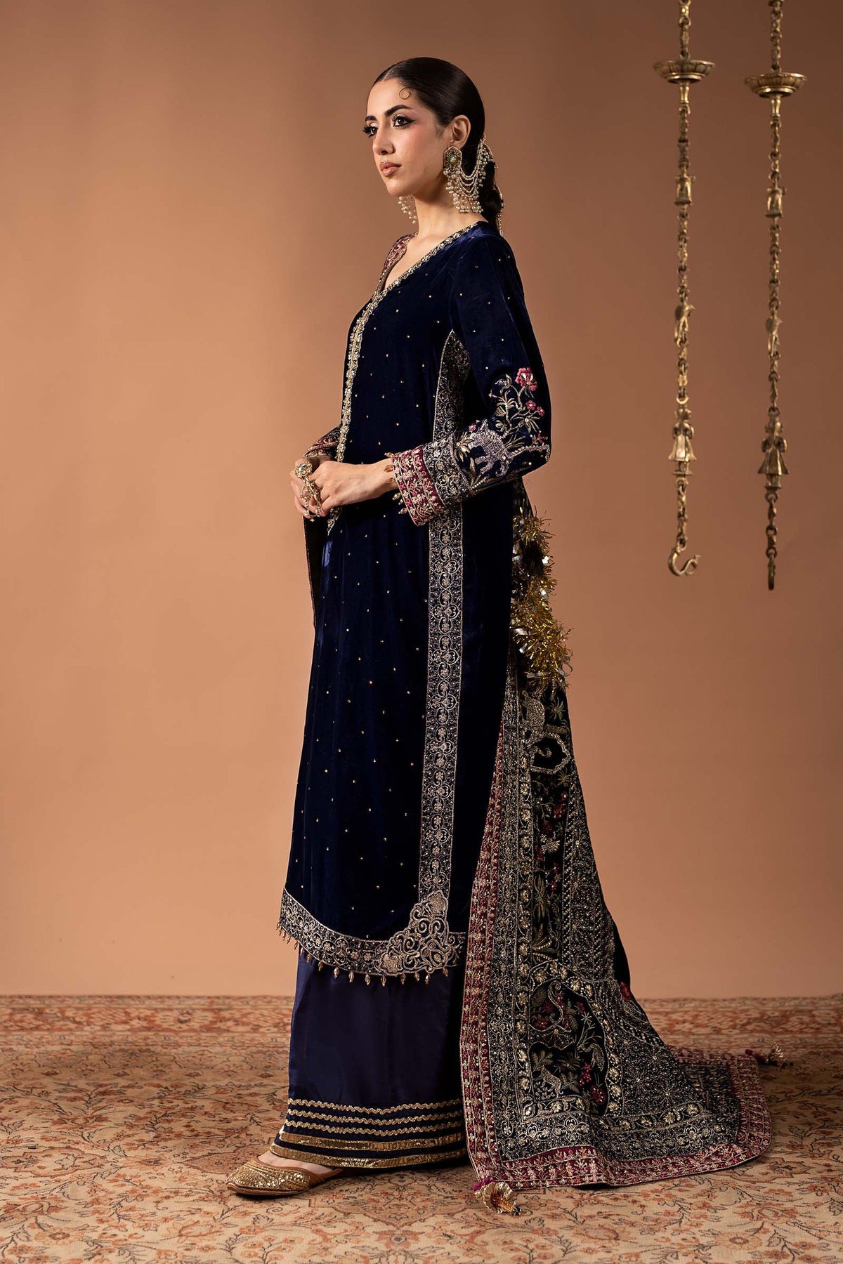 3 Piece Embroidered Velvet Suit