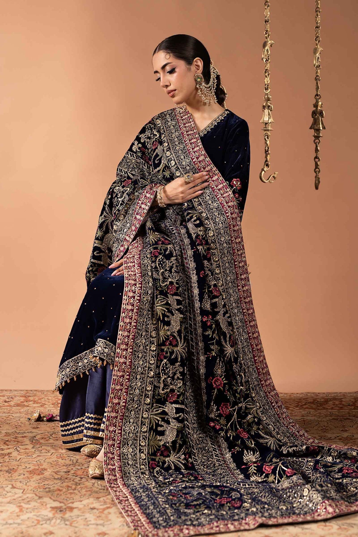 3 Piece Embroidered Velvet Suit