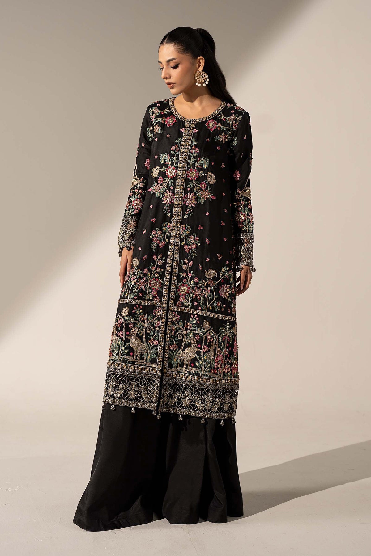 3 Piece Embroidered Tassel Silk Suit