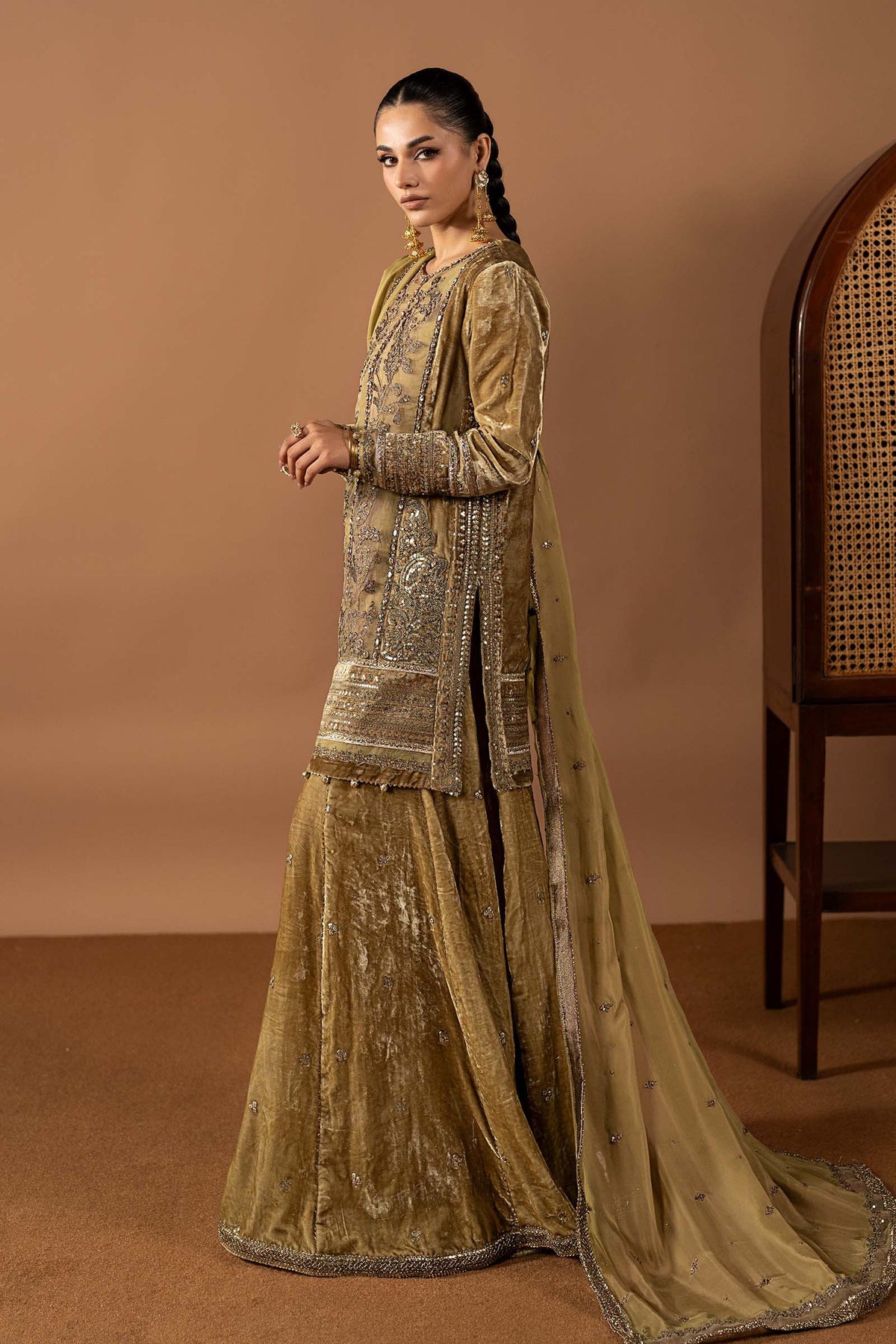 3 Piece Embroidered Velvet Suit - SFW2639-ESM-COF