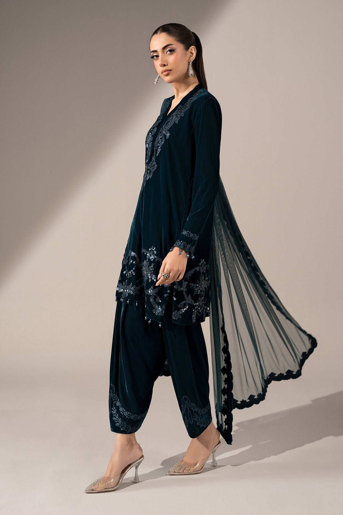 3 Piece Embroidered Velvet Suit
