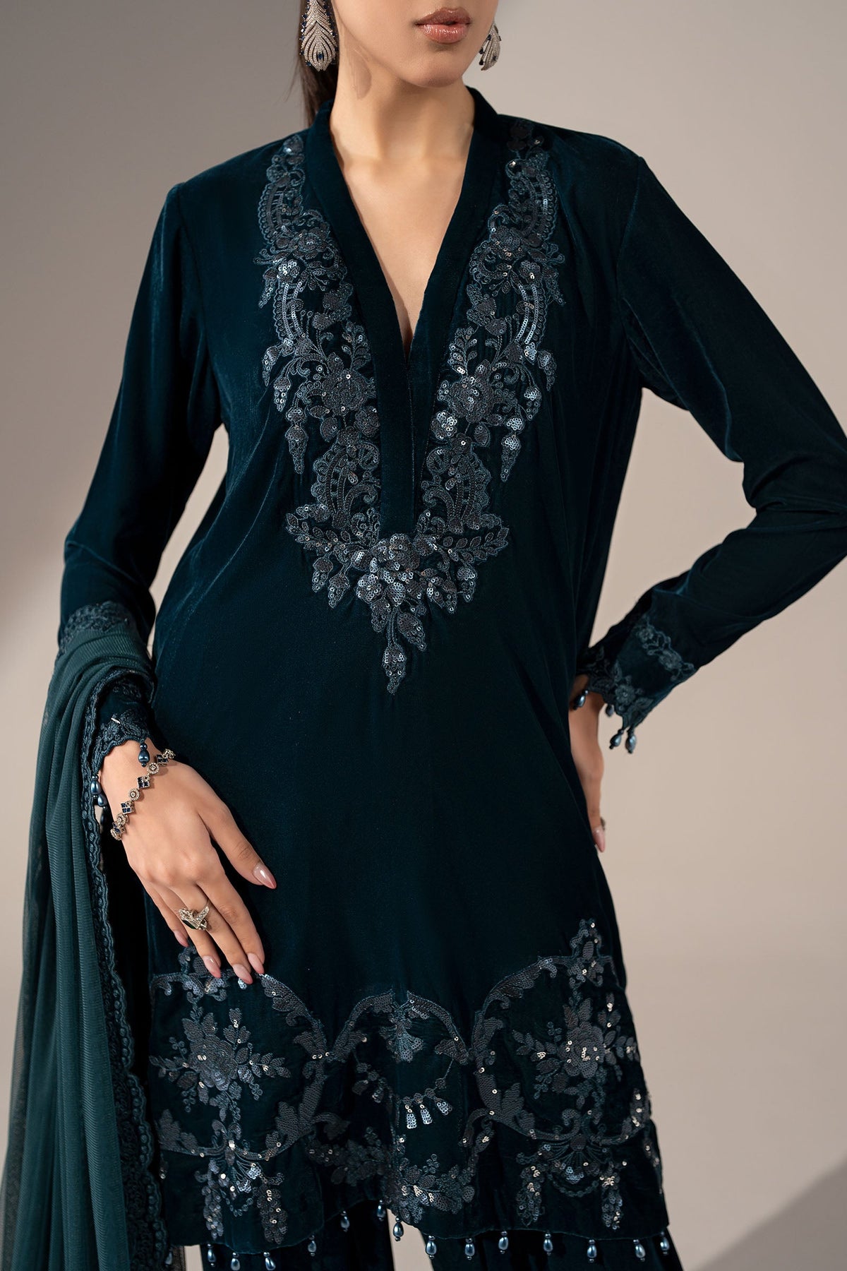3 Piece Embroidered Velvet Suit