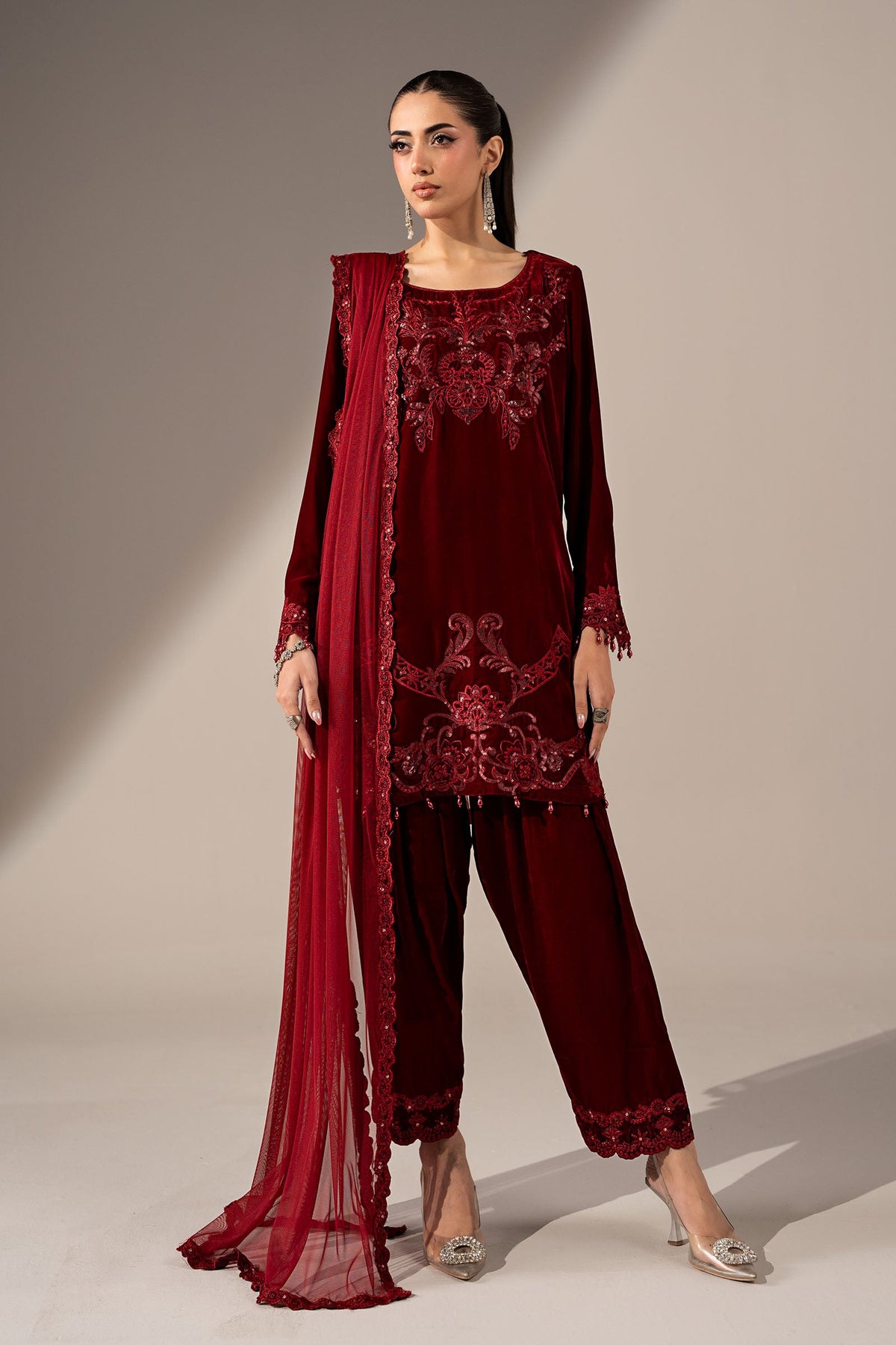 3 Piece Embroidered Velvet Suit