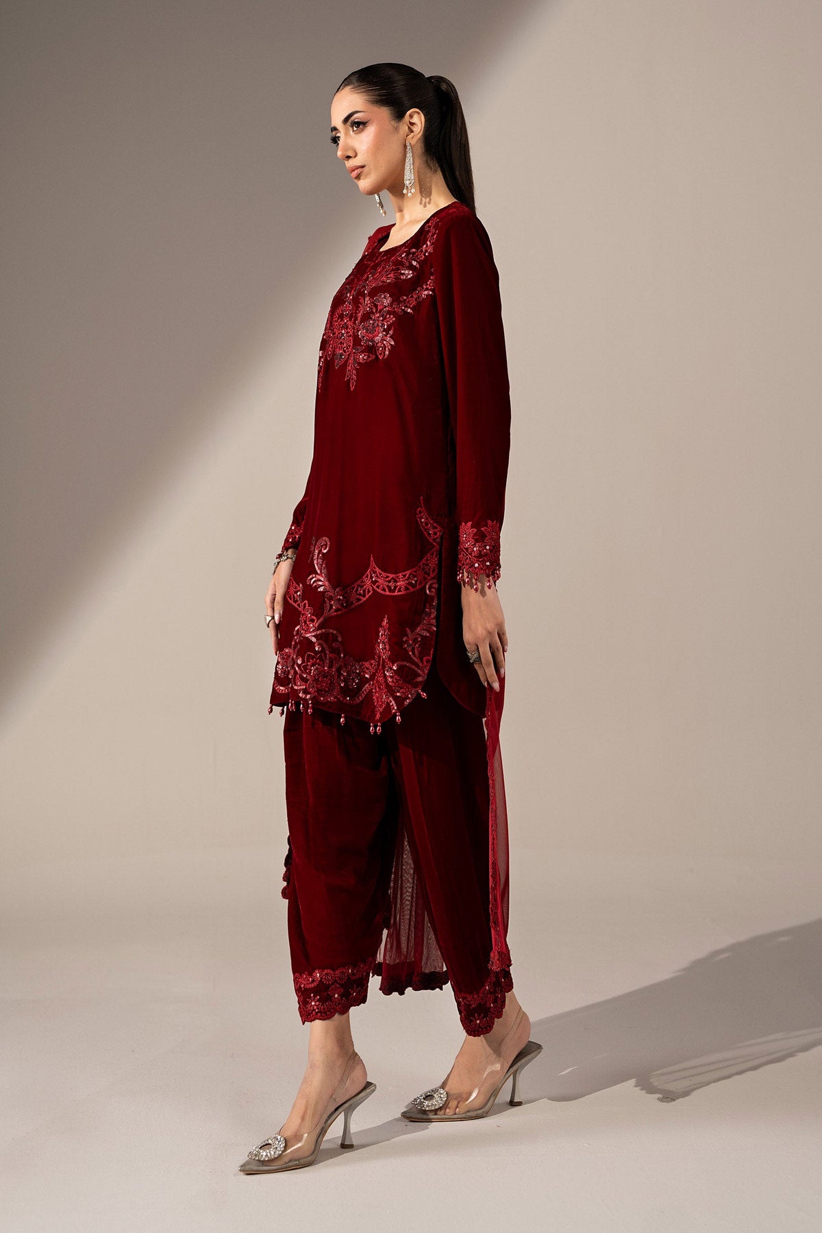 3 Piece Embroidered Velvet Suit