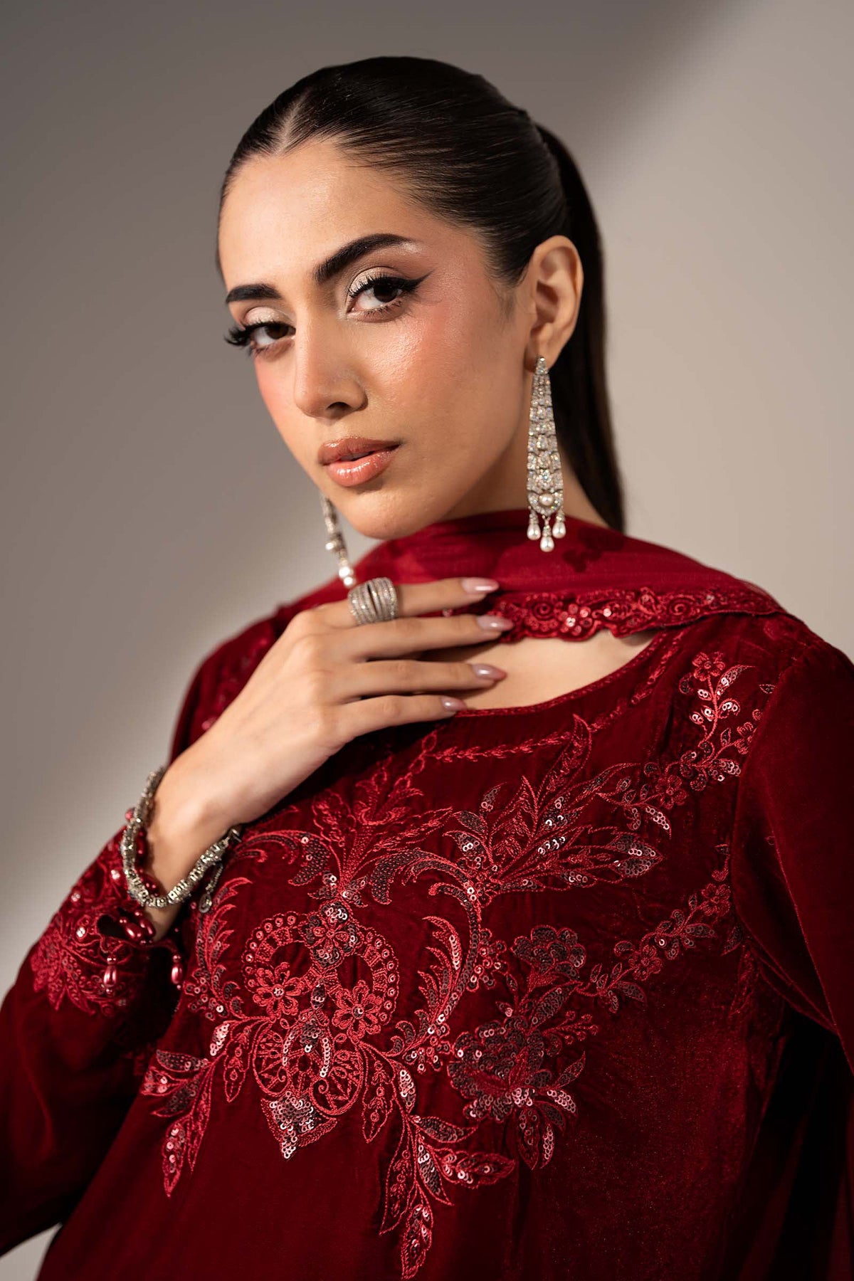 3 Piece Embroidered Velvet Suit