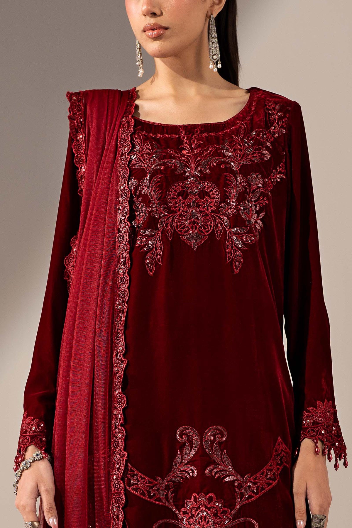 3 Piece Embroidered Velvet Suit