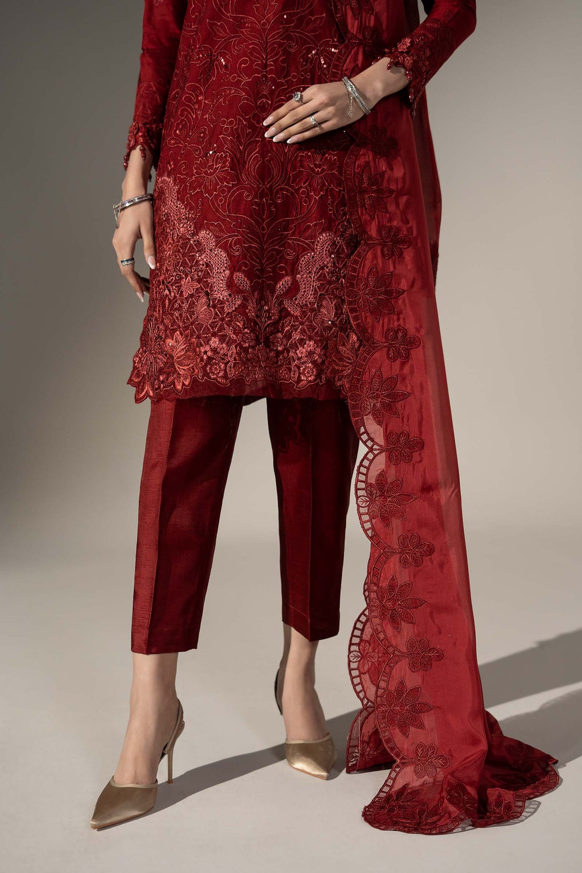 3 Piece Embroidered Black Warp Silk Suit
