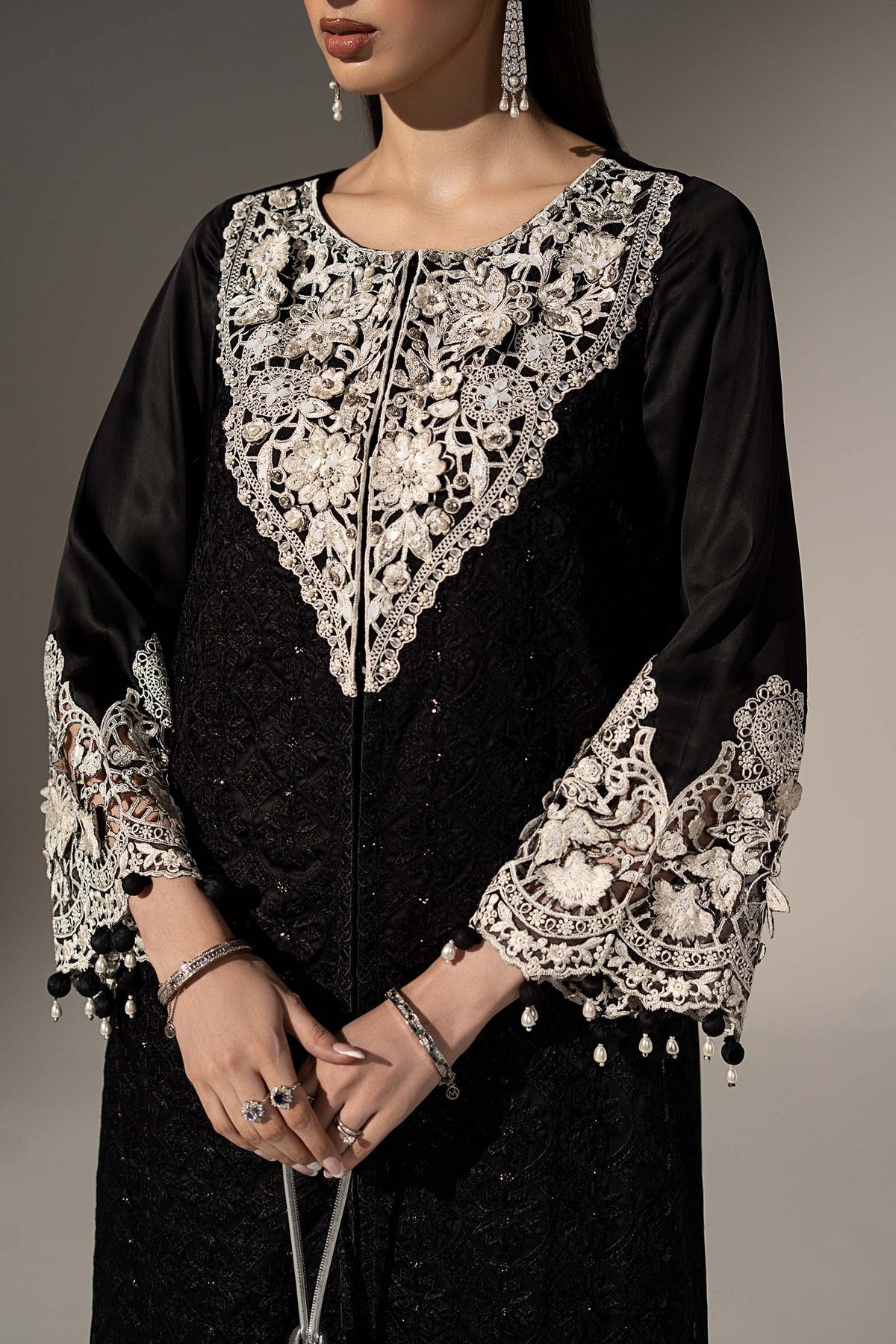 3 Piece Embroidered Cotton Satin Suit
