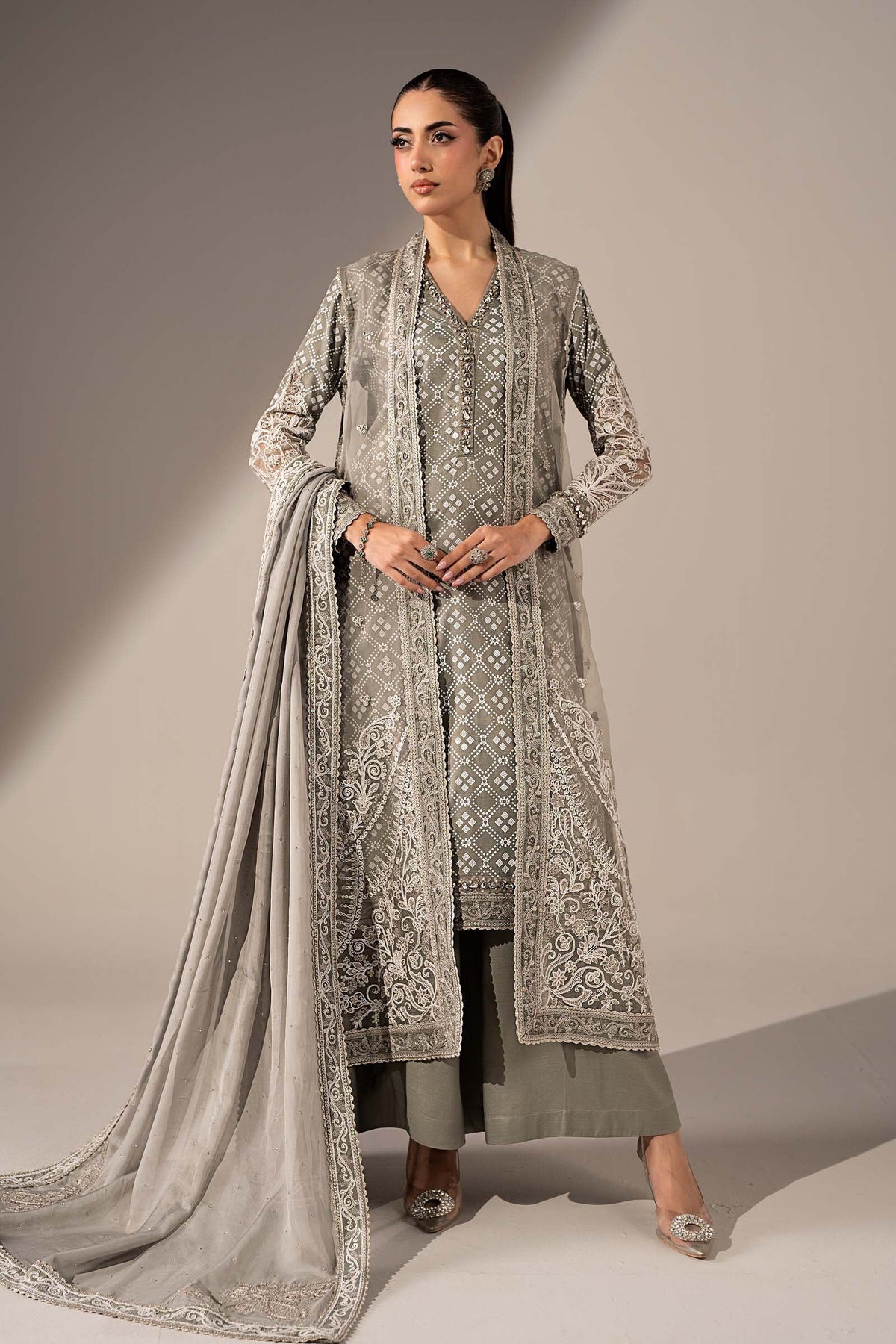 3 Piece Embroidered Organza Suit