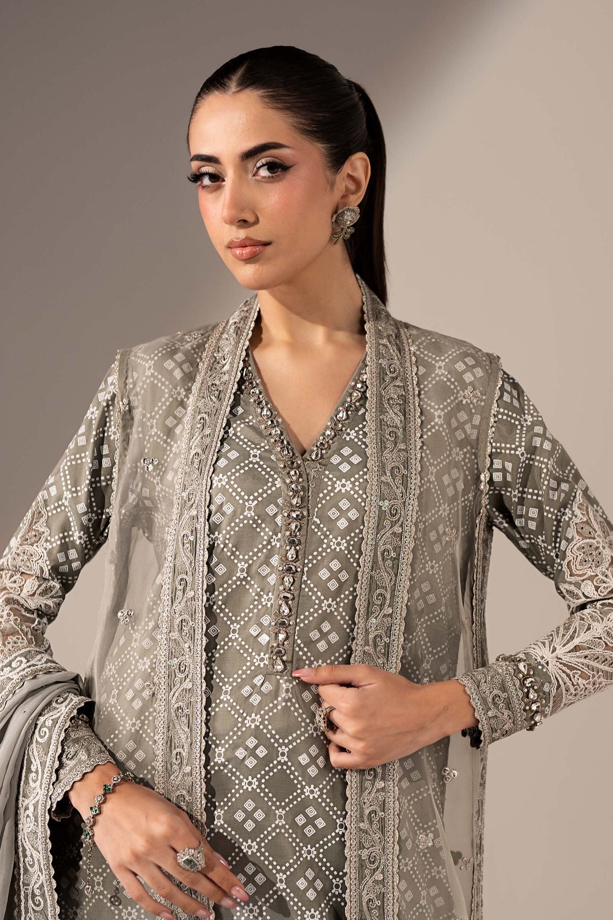 3 Piece Embroidered Organza Suit