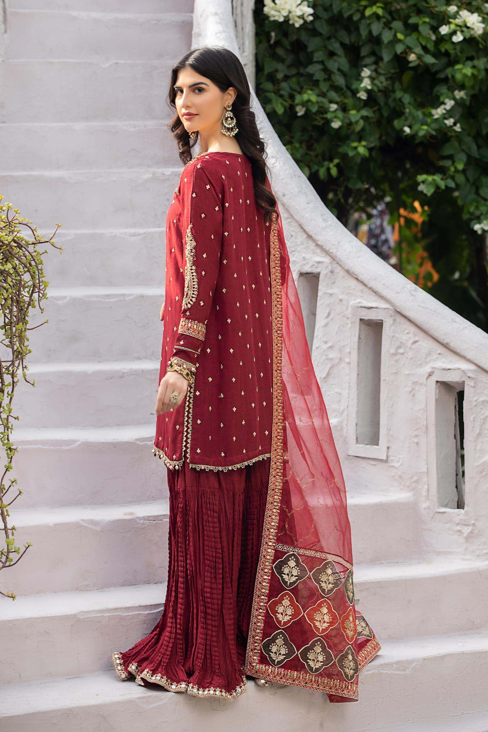 3 Piece Embroidered Raw Silk Suit