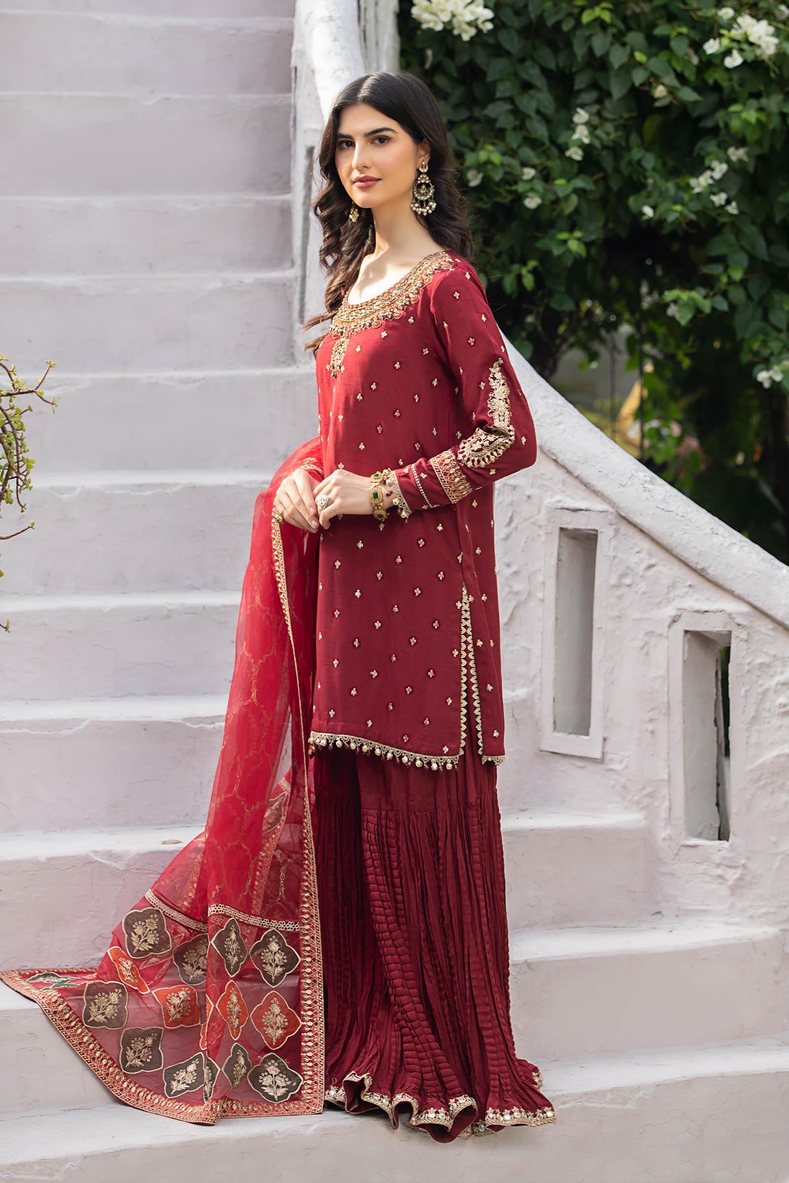 3 Piece Embroidered Raw Silk Suit