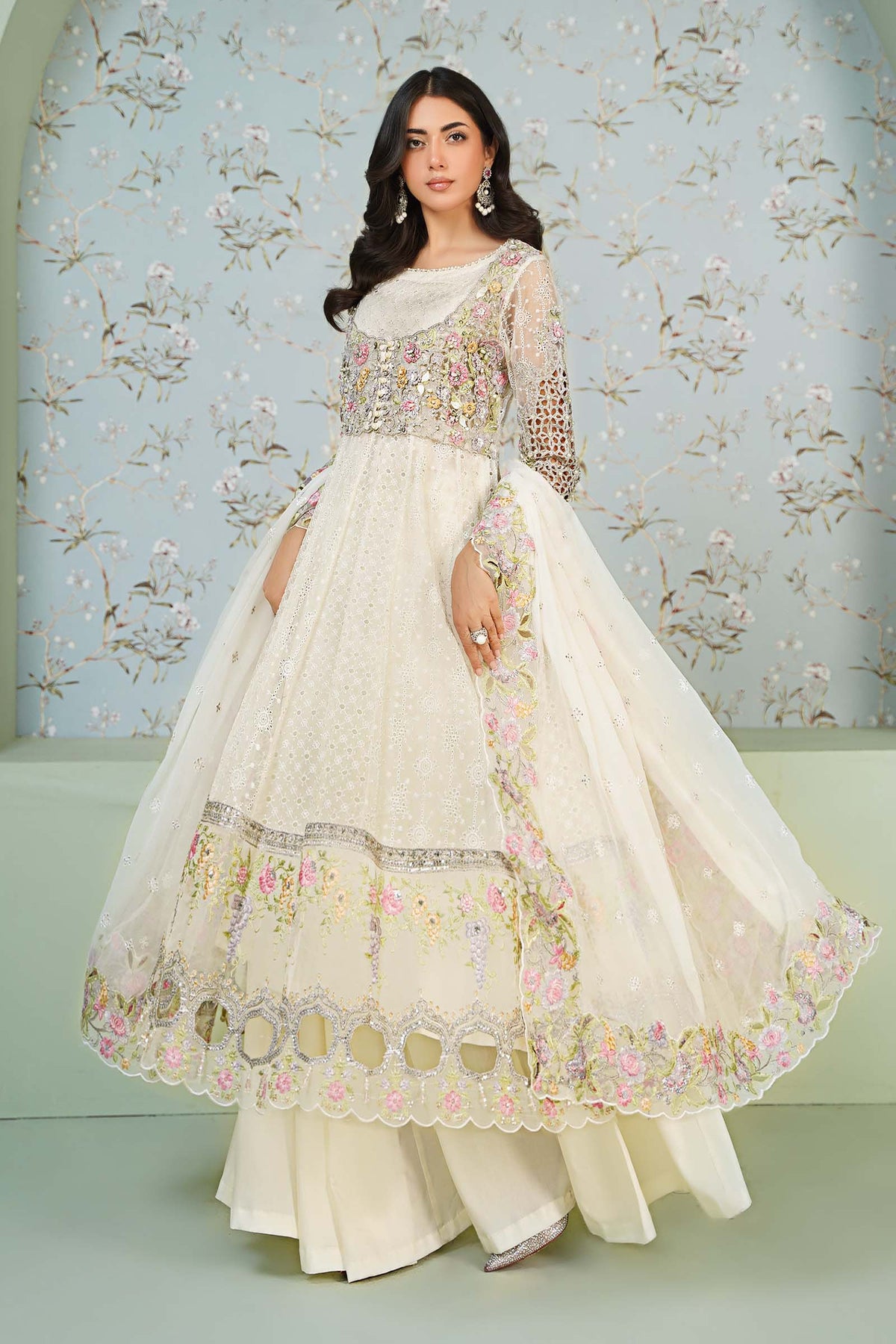 3 Piece Embroidered Organza Suit