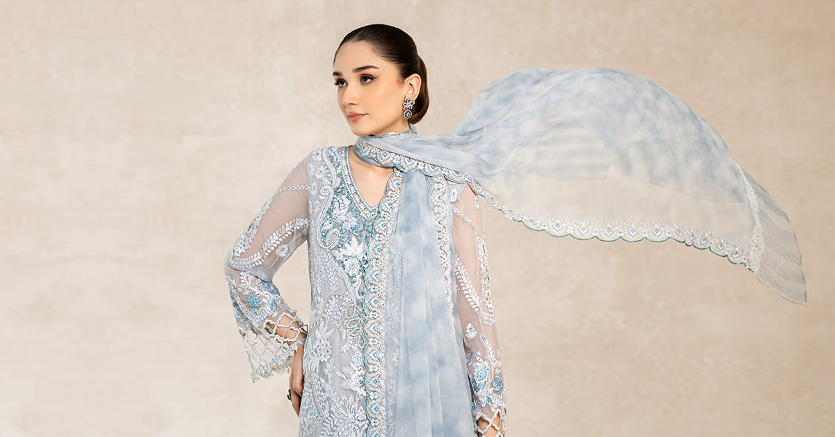3 Piece Embroidered Bamber Chiffon Suit
