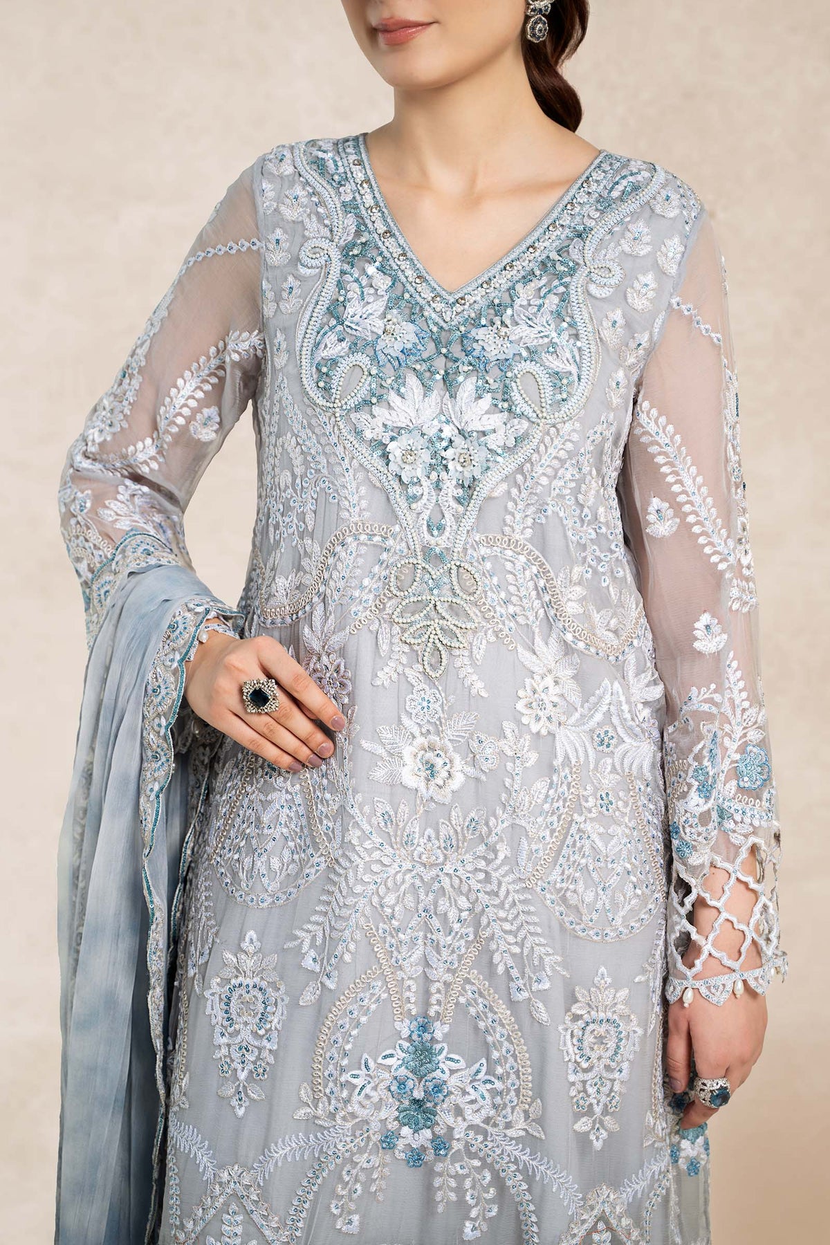 3 Piece Embroidered Bamber Chiffon Suit