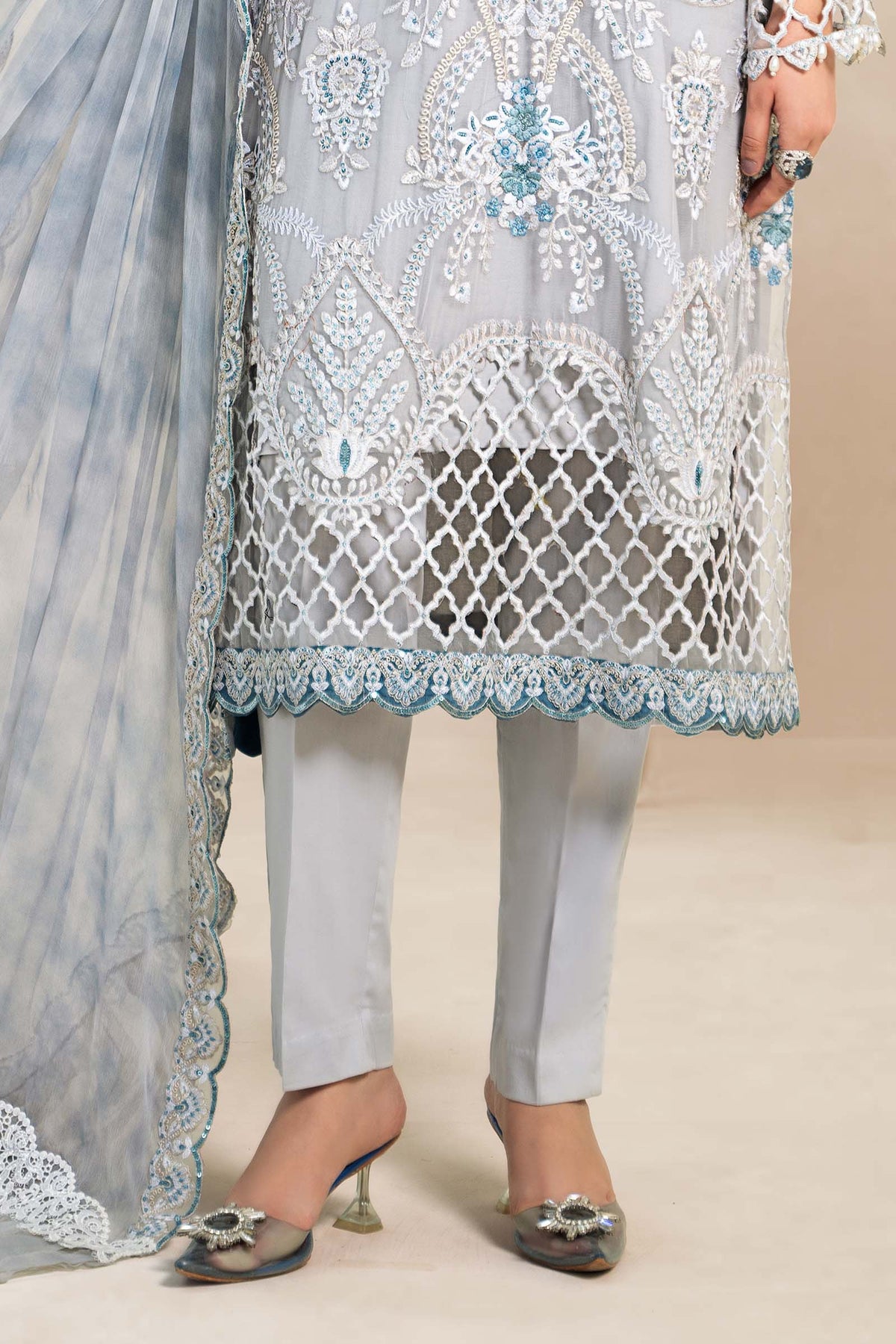 3 Piece Embroidered Bamber Chiffon Suit