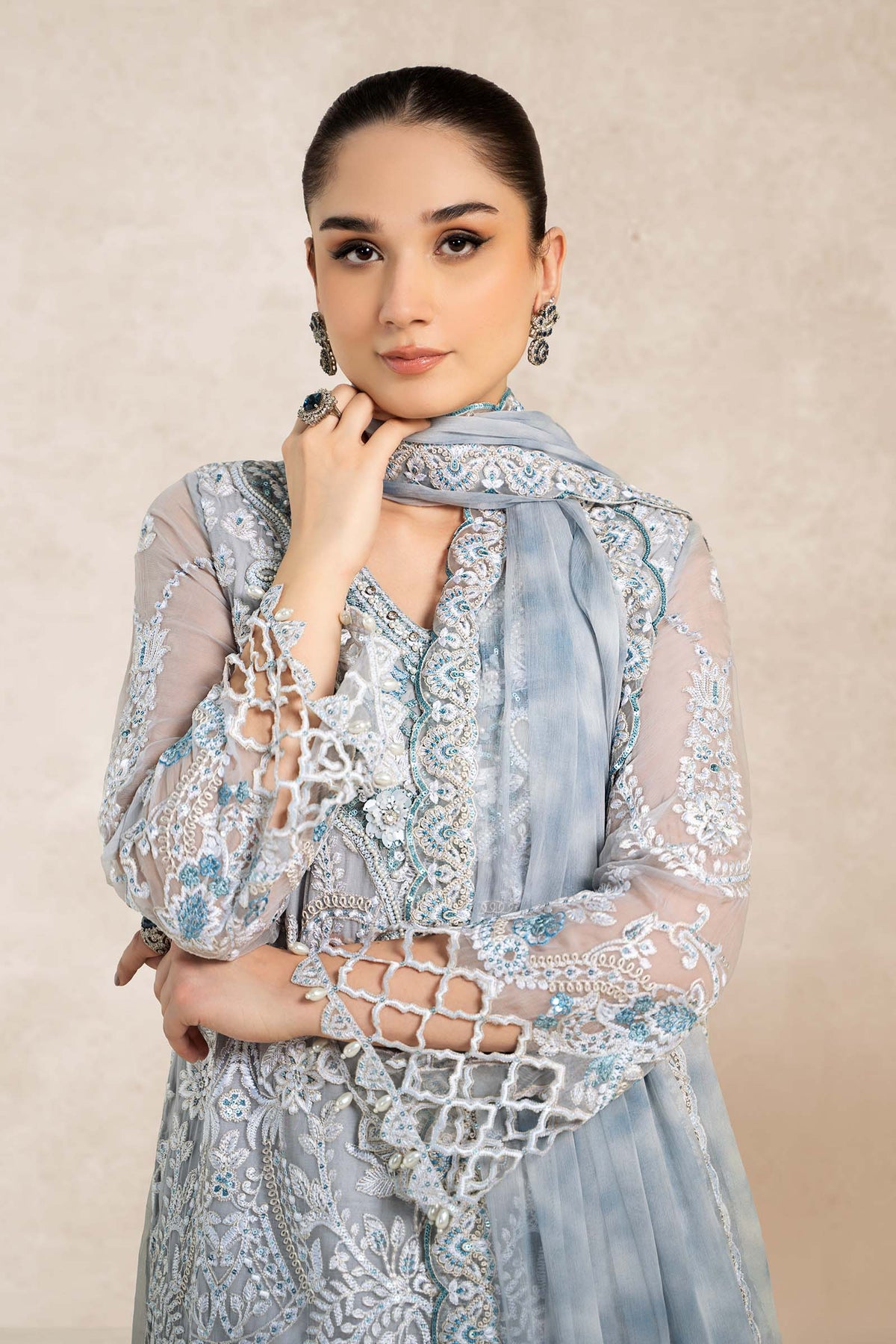 3 Piece Embroidered Bamber Chiffon Suit