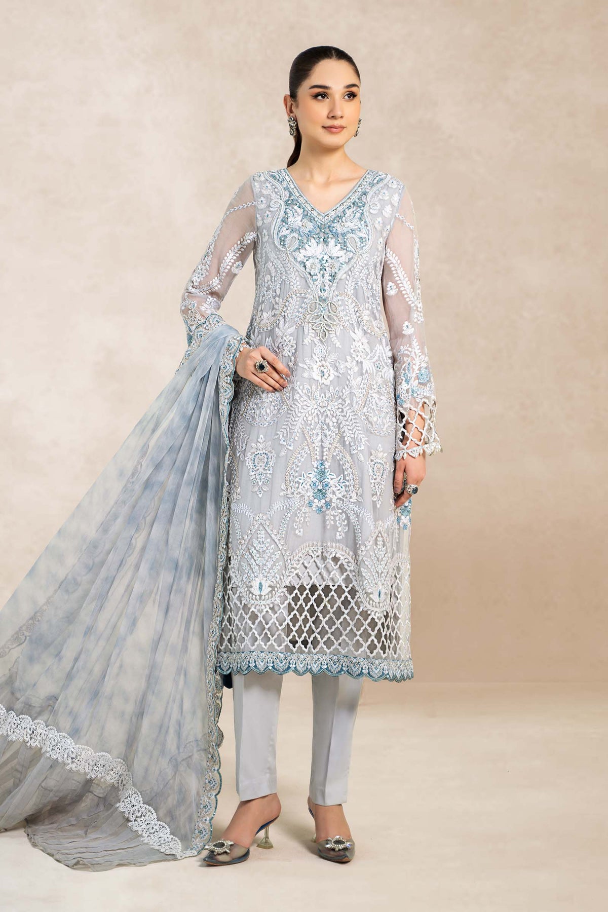 3 Piece Embroidered Bamber Chiffon Suit