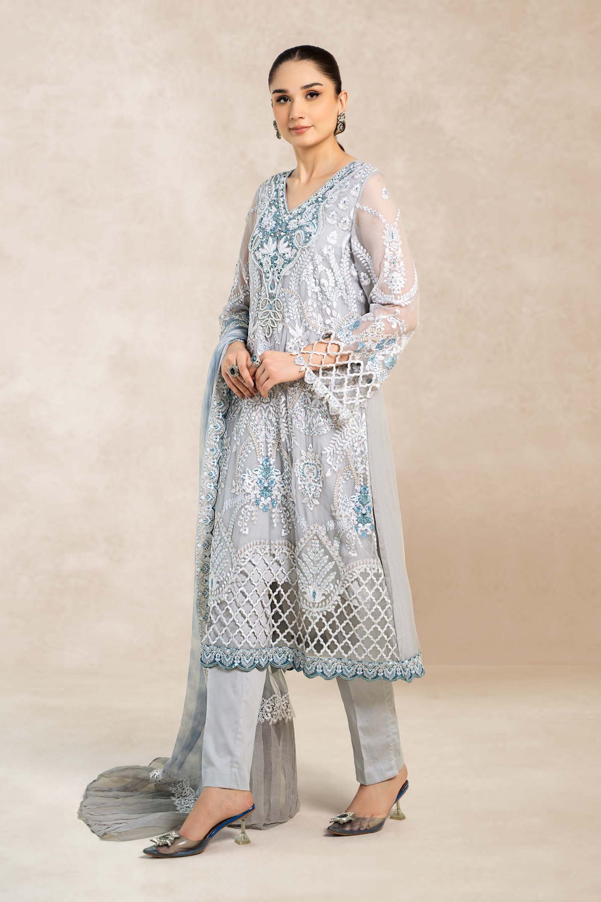 3 Piece Embroidered Bamber Chiffon Suit