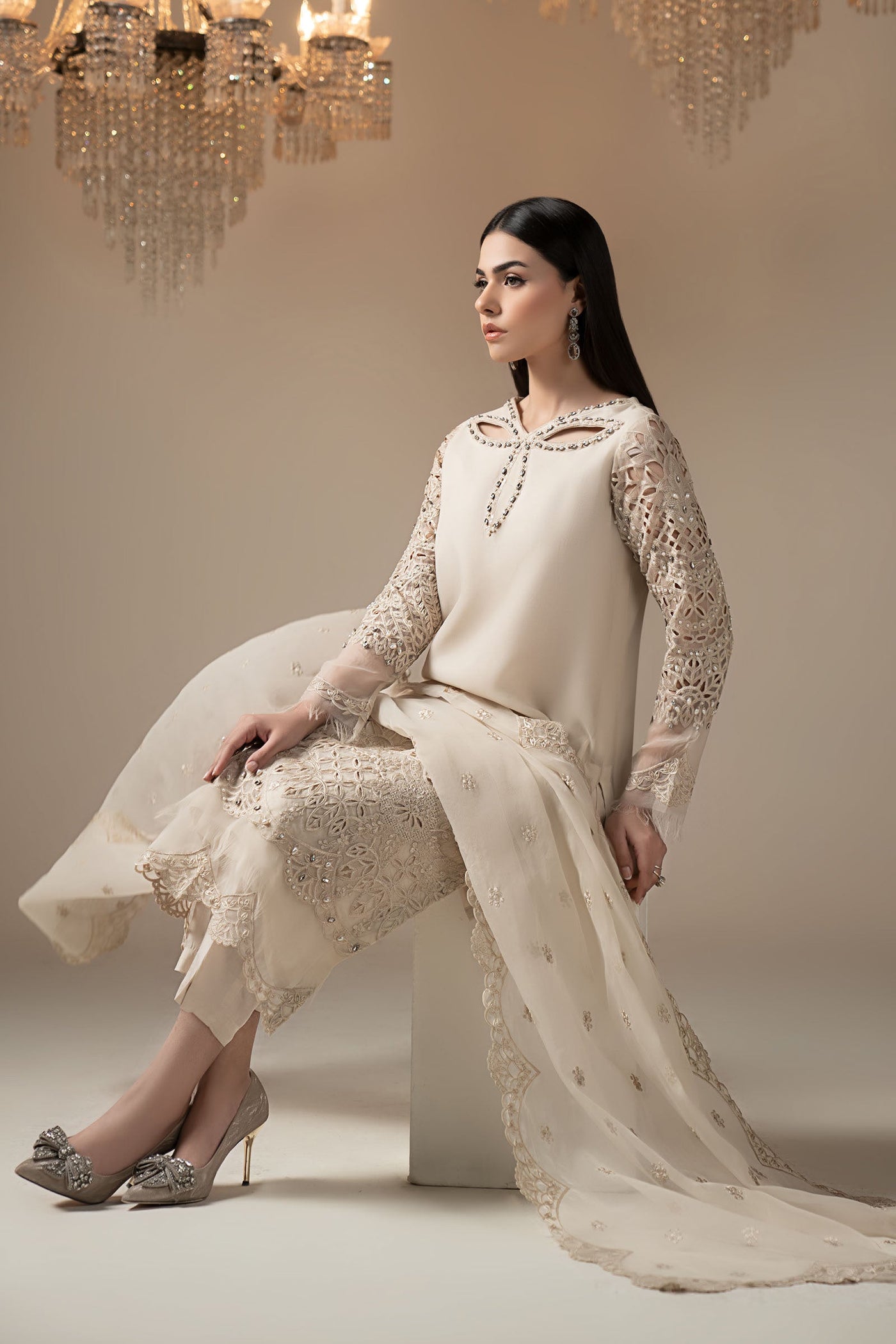 3 Piece Embroidered Organza Suit