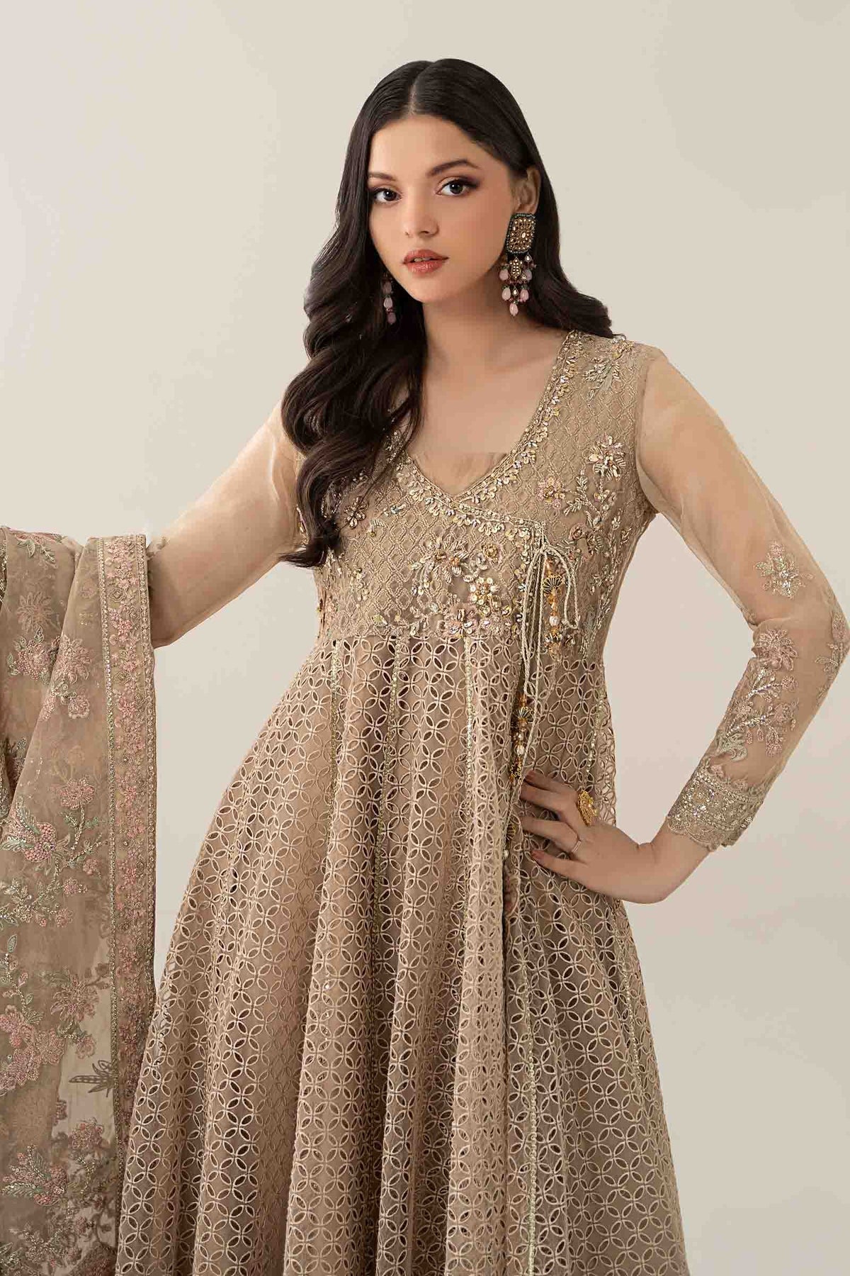 3 Piece Embroidered Organza Suit