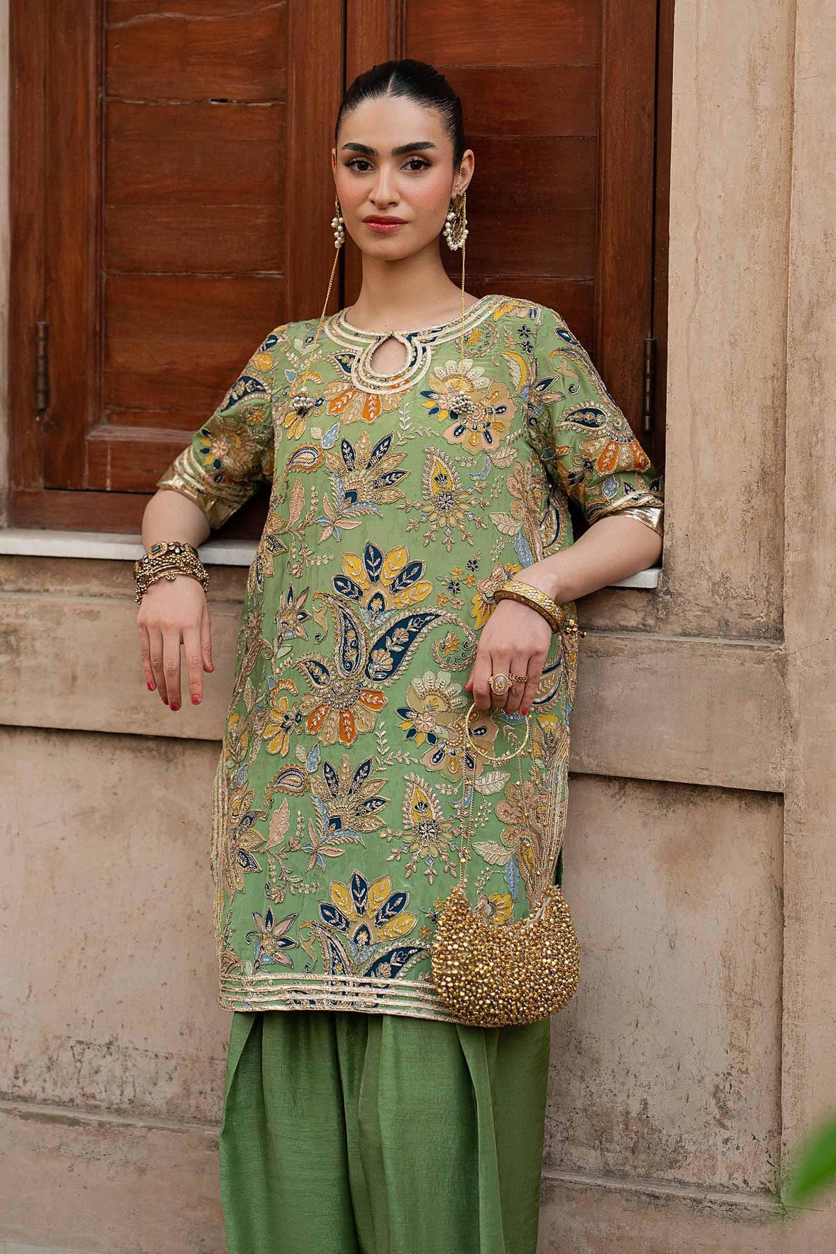3 Piece Embroidered Raw Silk Suit