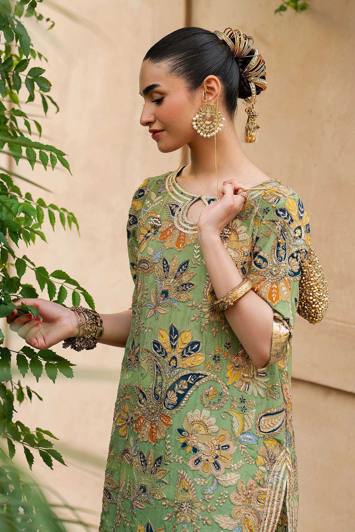 3 Piece Embroidered Raw Silk Suit