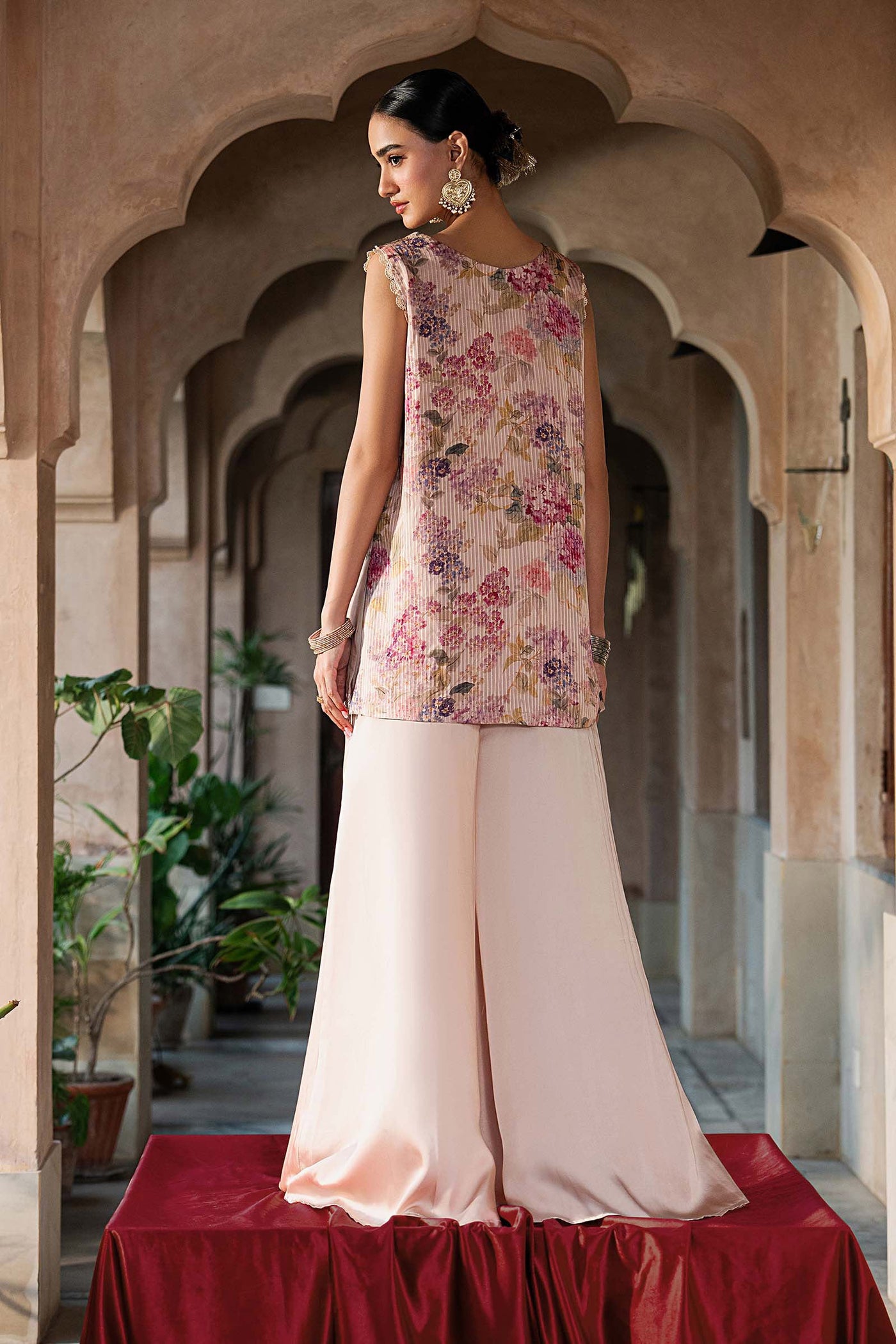 2 Piece Embroidered Textured Silk Suit