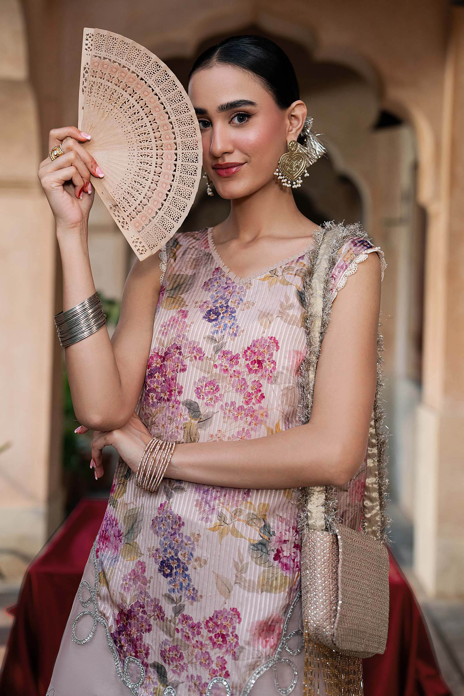 2 Piece Embroidered Textured Silk Suit