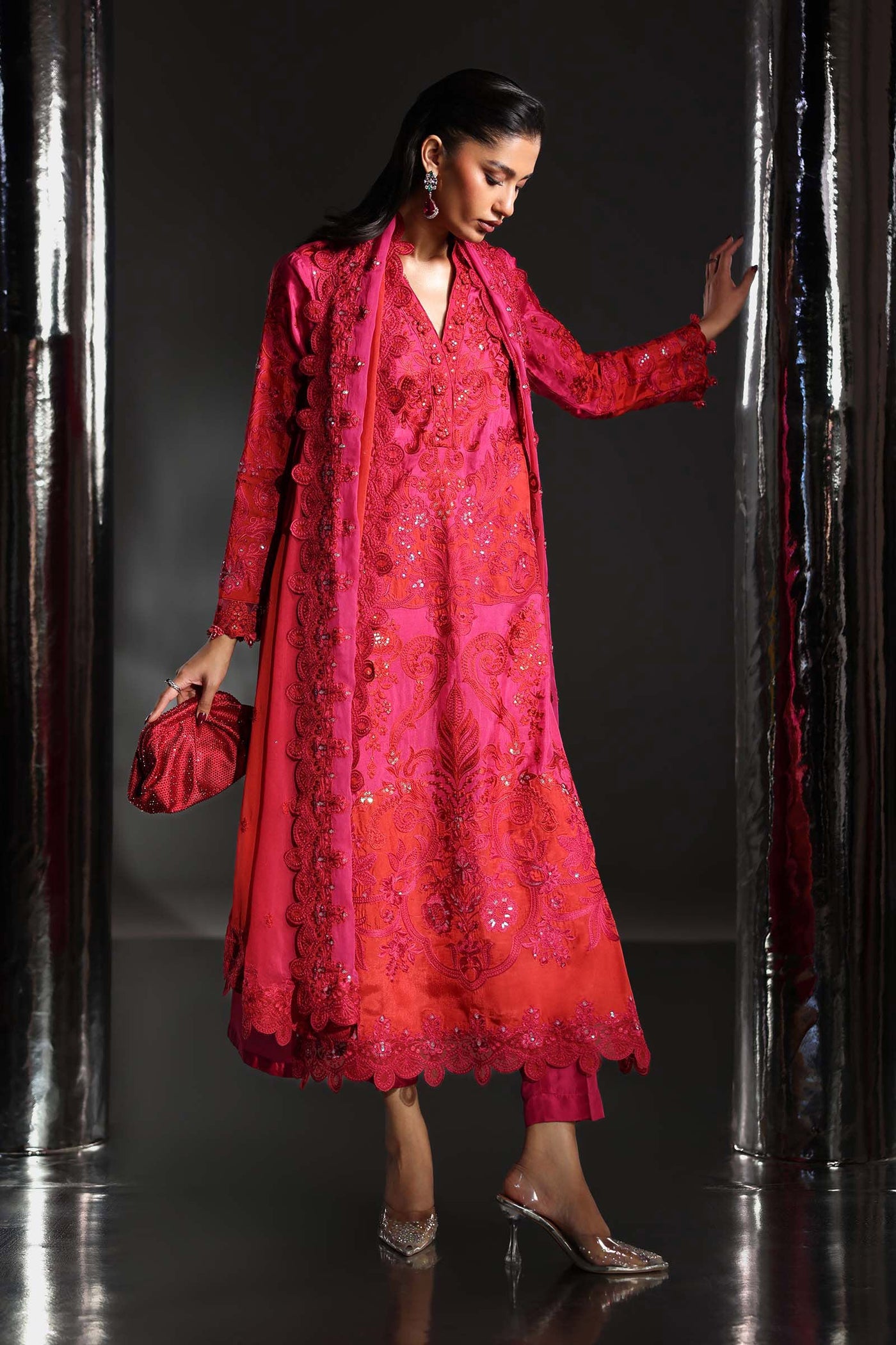 3 Piece Embroidered Tissue Silk Suit