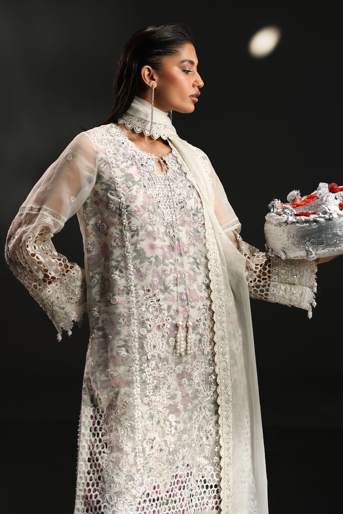 3 Piece Embroidered Organza Suit - SFA2611-ESM-OFW