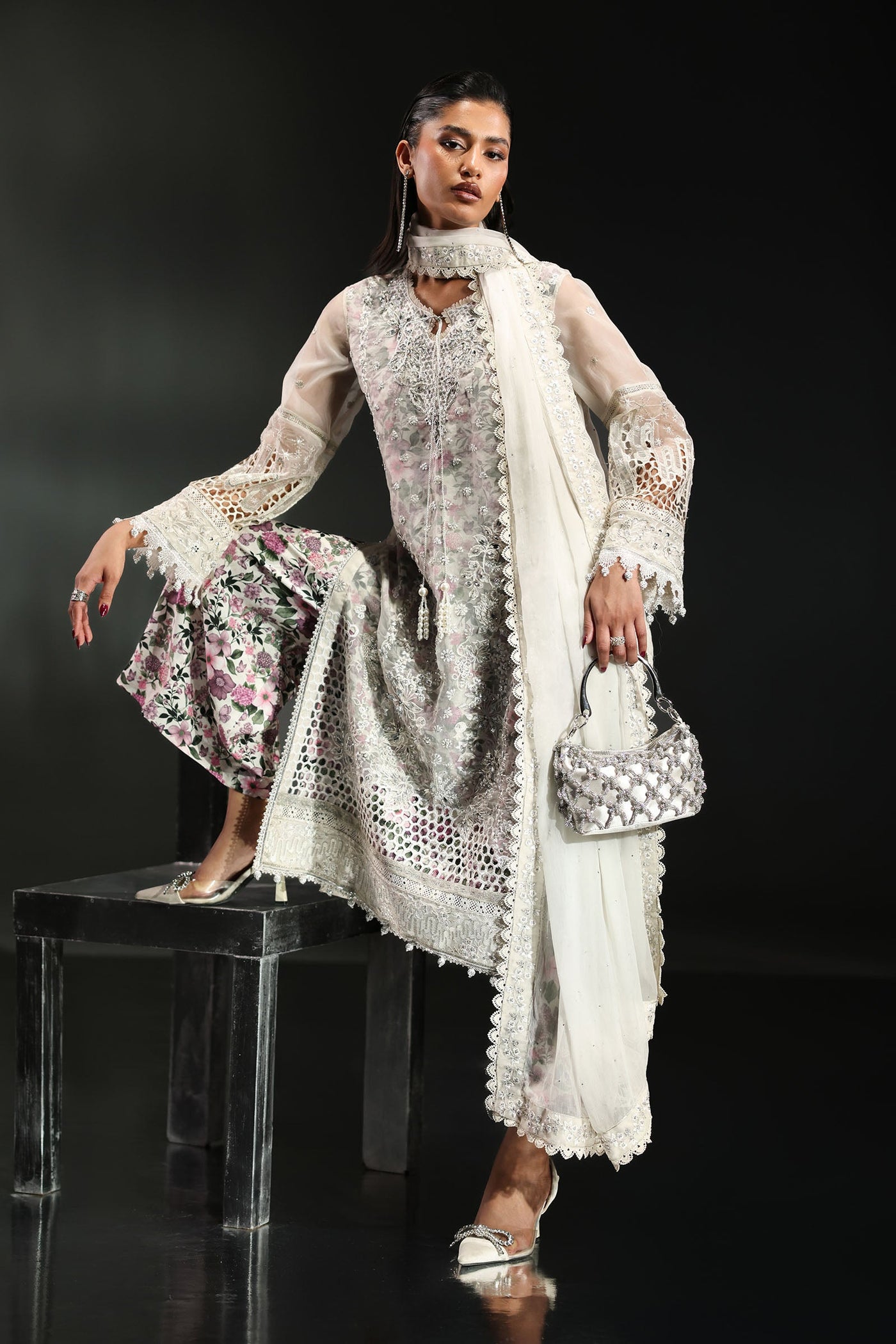 3 Piece Embroidered Organza Suit