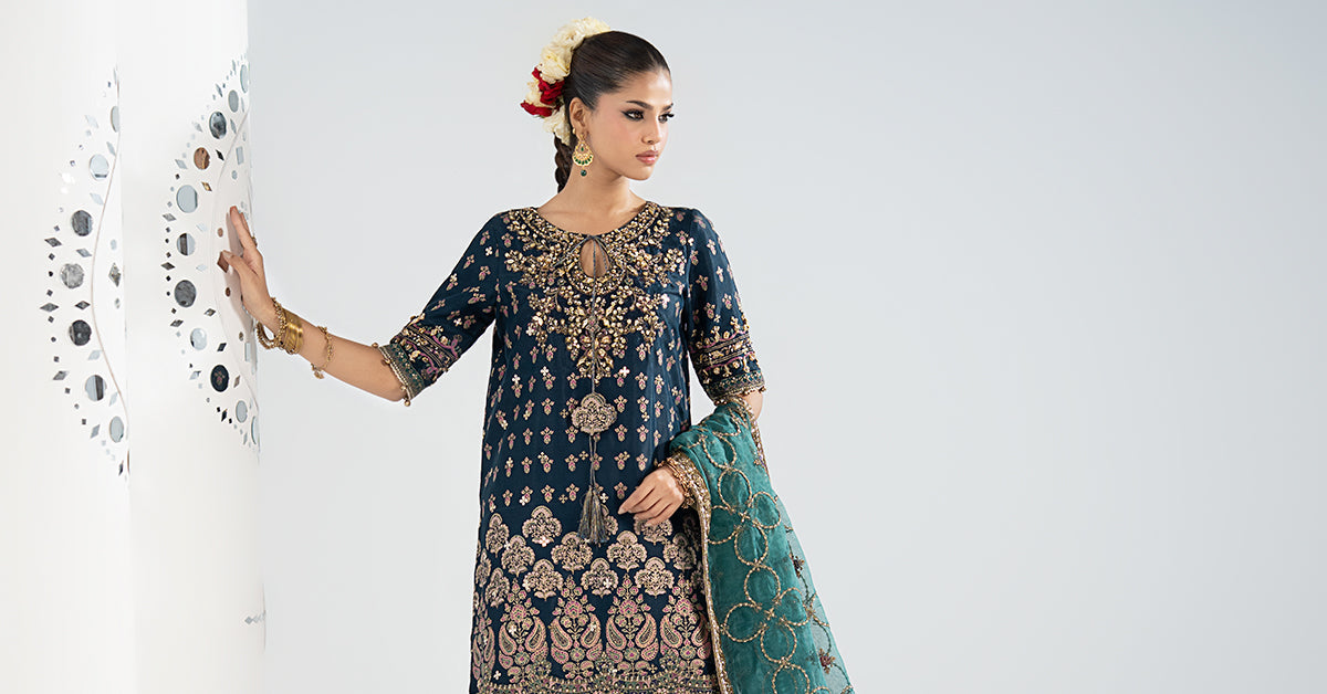 3 Piece Embroidered Raw Silk Suit