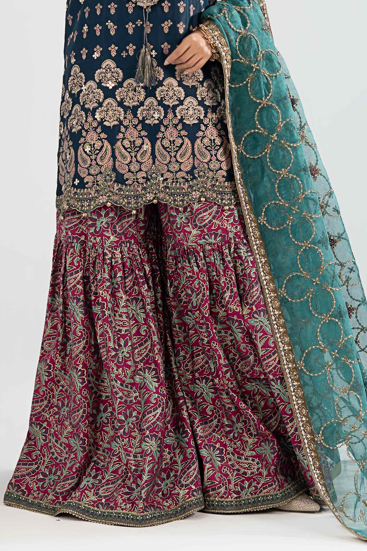 3 Piece Embroidered Raw Silk Suit
