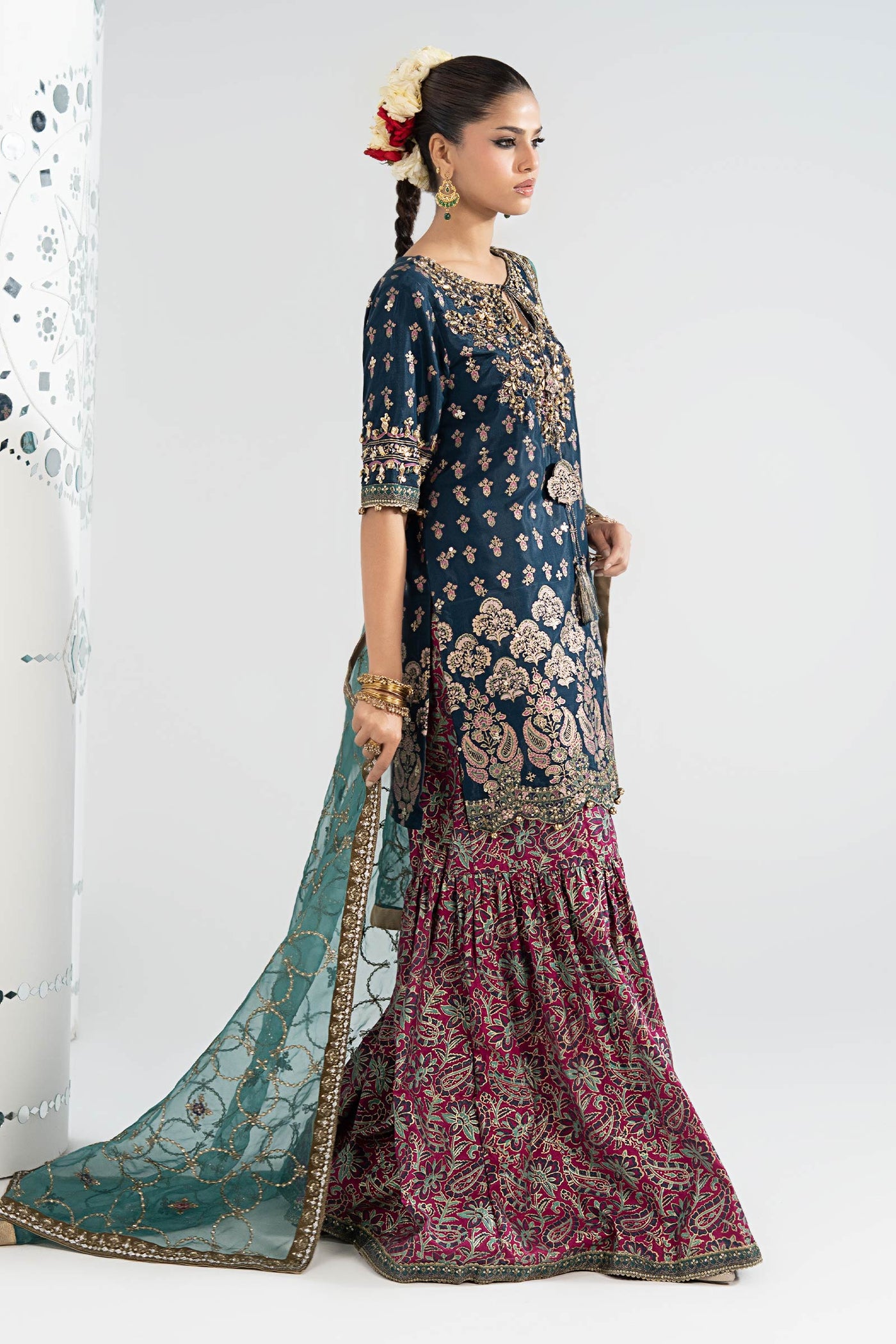 3 Piece Embroidered Raw Silk Suit