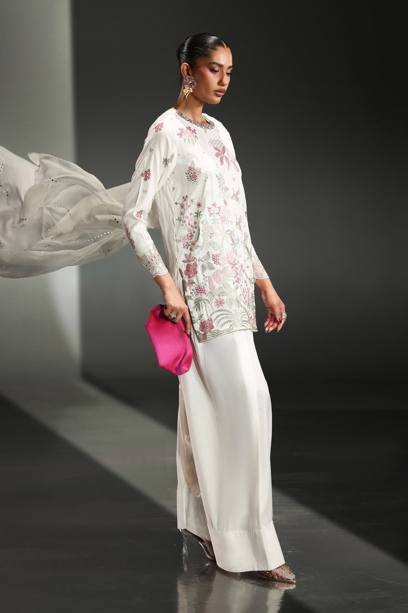 3 Piece Embroidered Raw Silk Suit