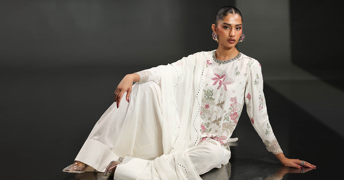 3 Piece Embroidered Raw Silk Suit