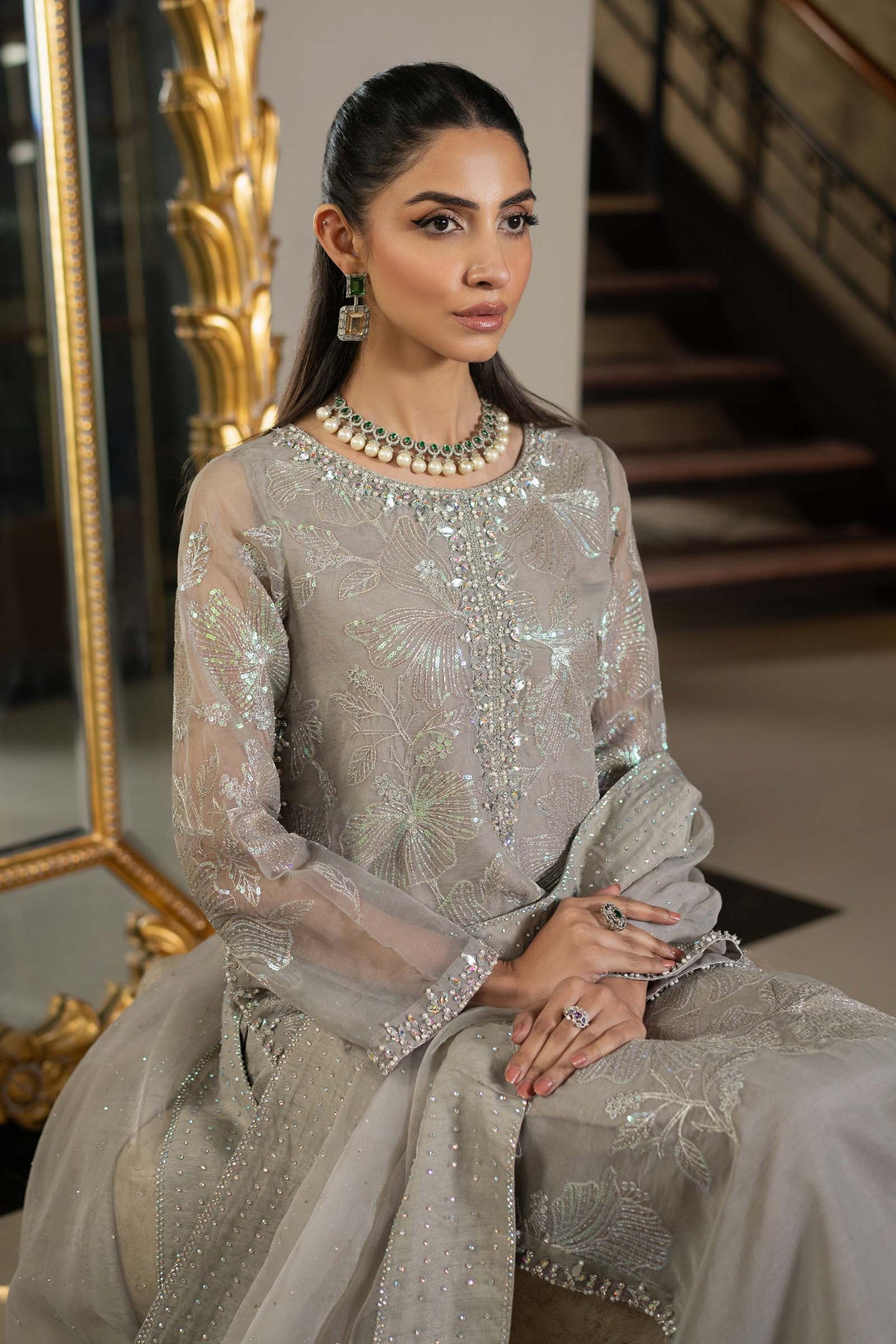 3 Piece Embroidered Organza Suit