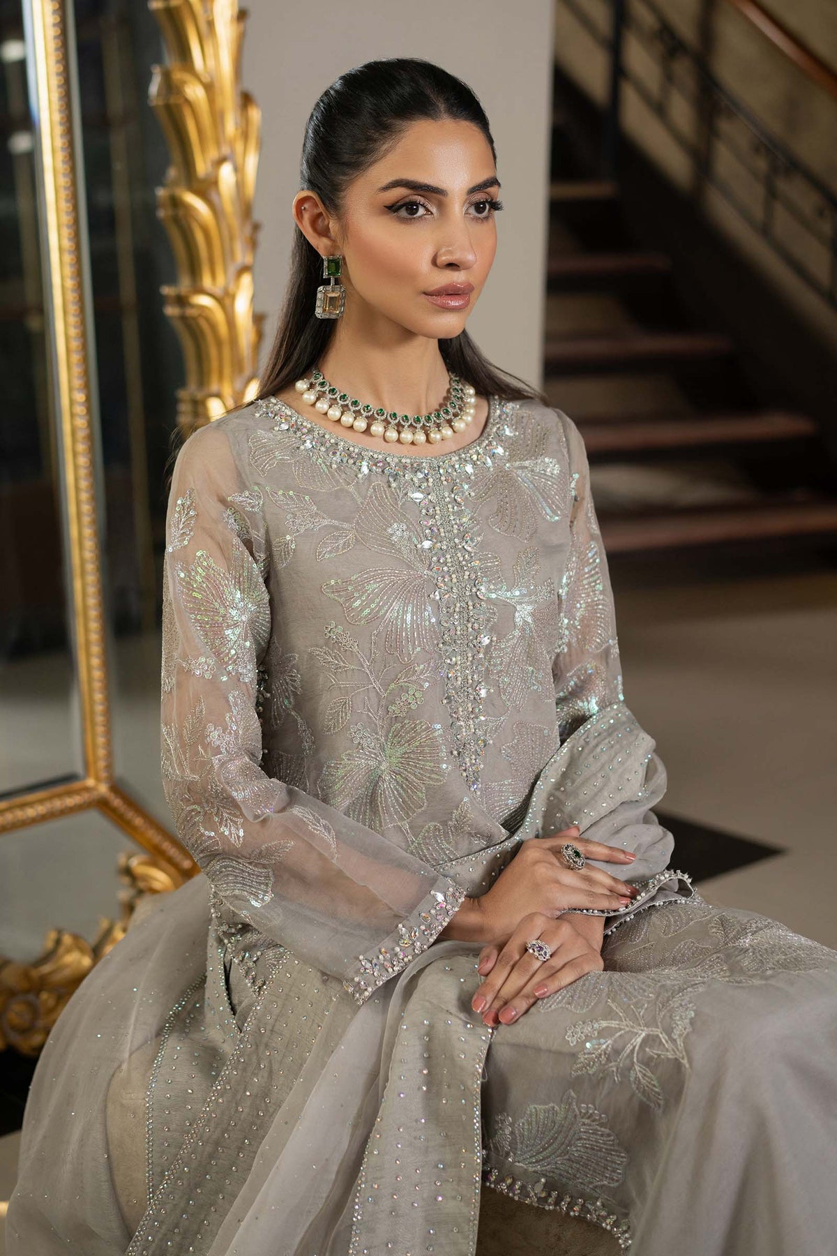 3 Piece Embroidered Organza Suit