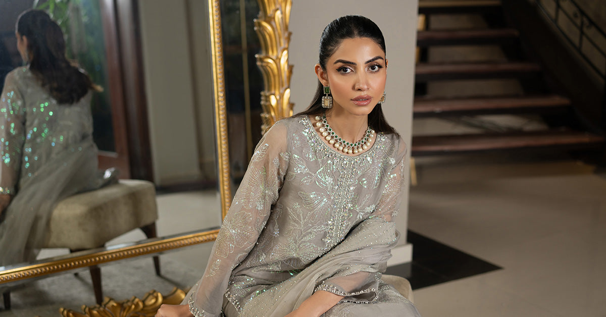3 Piece Embroidered Organza Suit