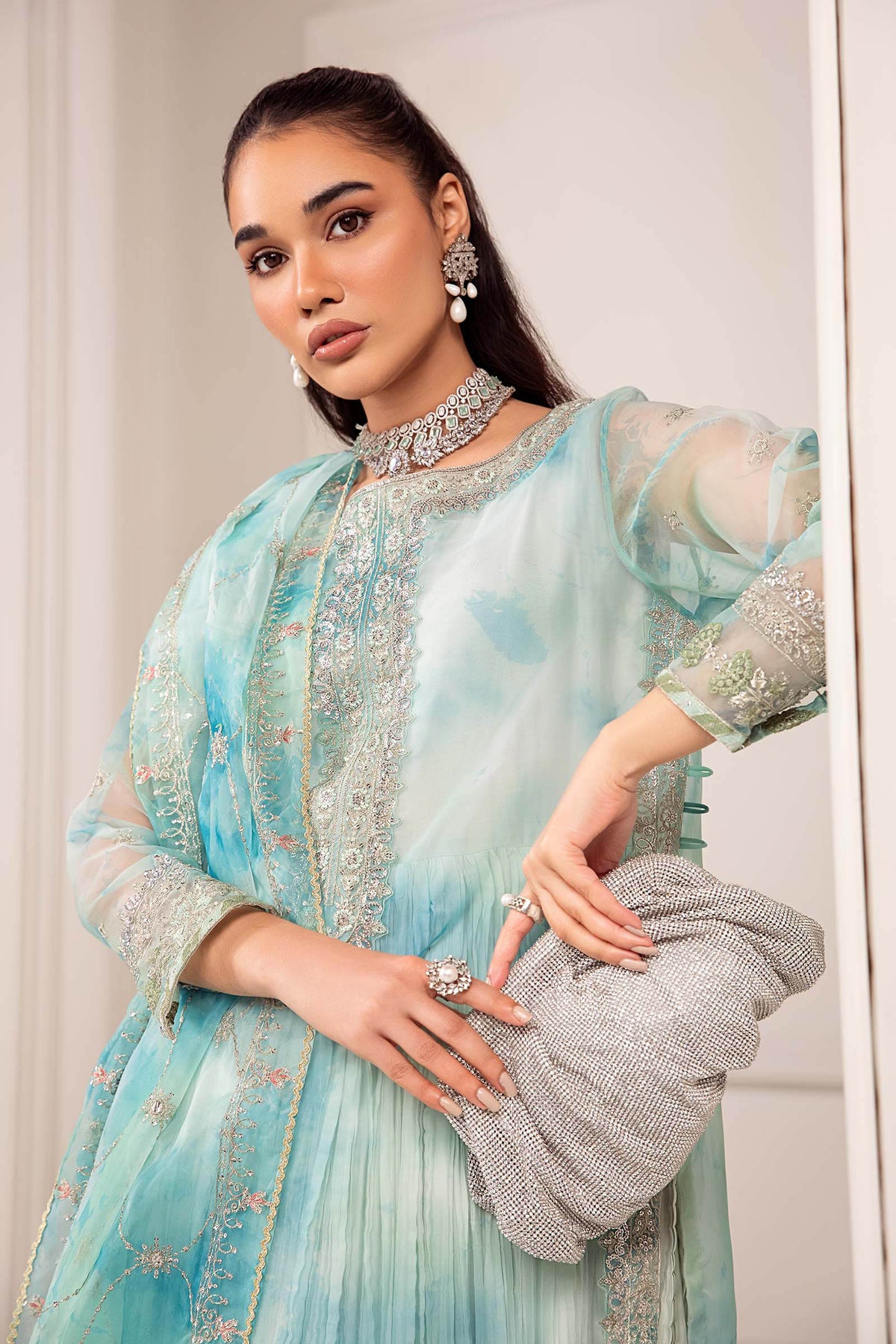 3 Piece Embroidered Organza Suit - SF420R1-ESM-FRZ
