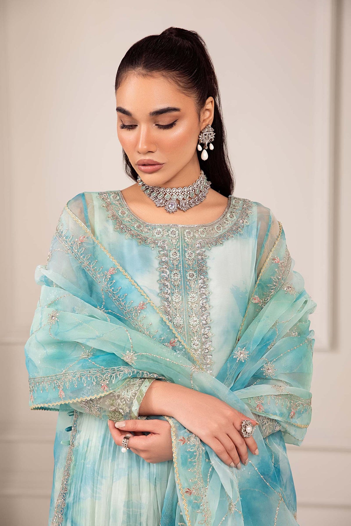3 Piece Embroidered Organza Suit - SF420R1-ESM-FRZ