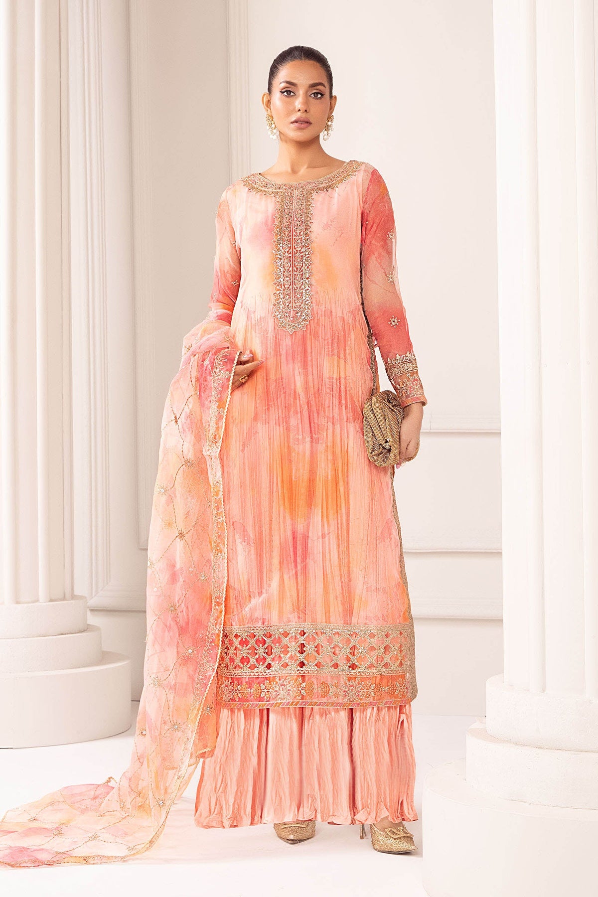 3 Piece Embroidered Organza Suit - SF420R1-ESM-PNK