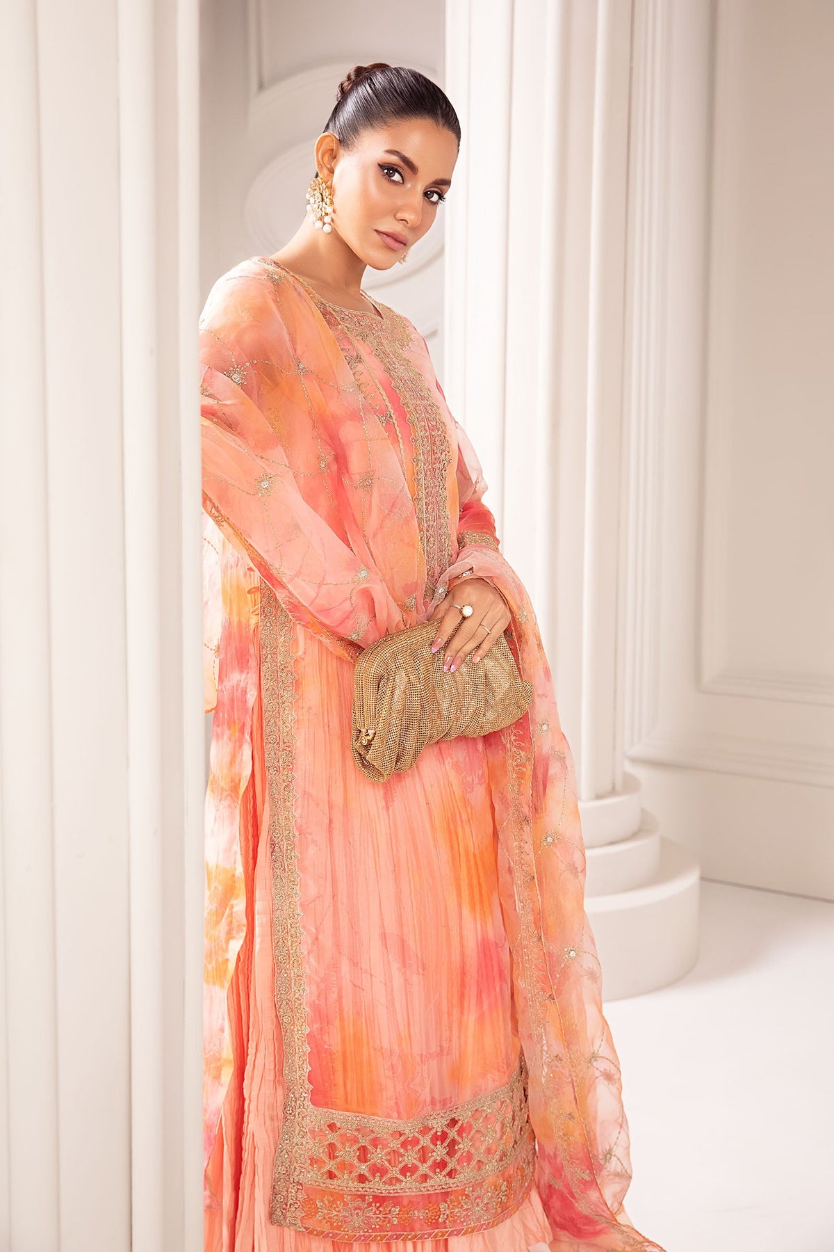 3 Piece Embroidered Organza Suit - SF420R1-ESM-PNK