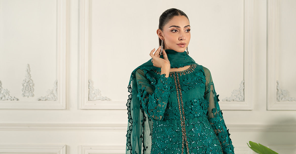 3 Piece Embroidered Organza Suit