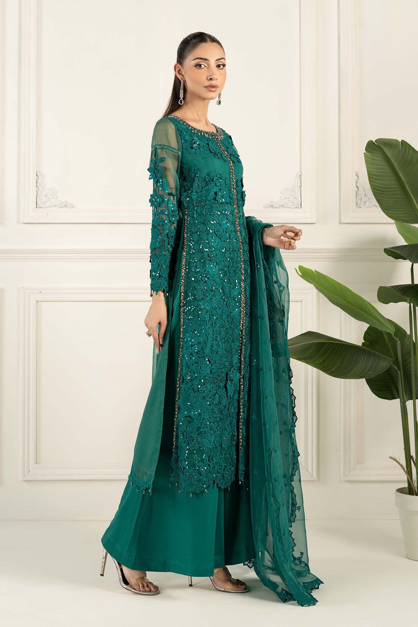 3 Piece Embroidered Organza Suit