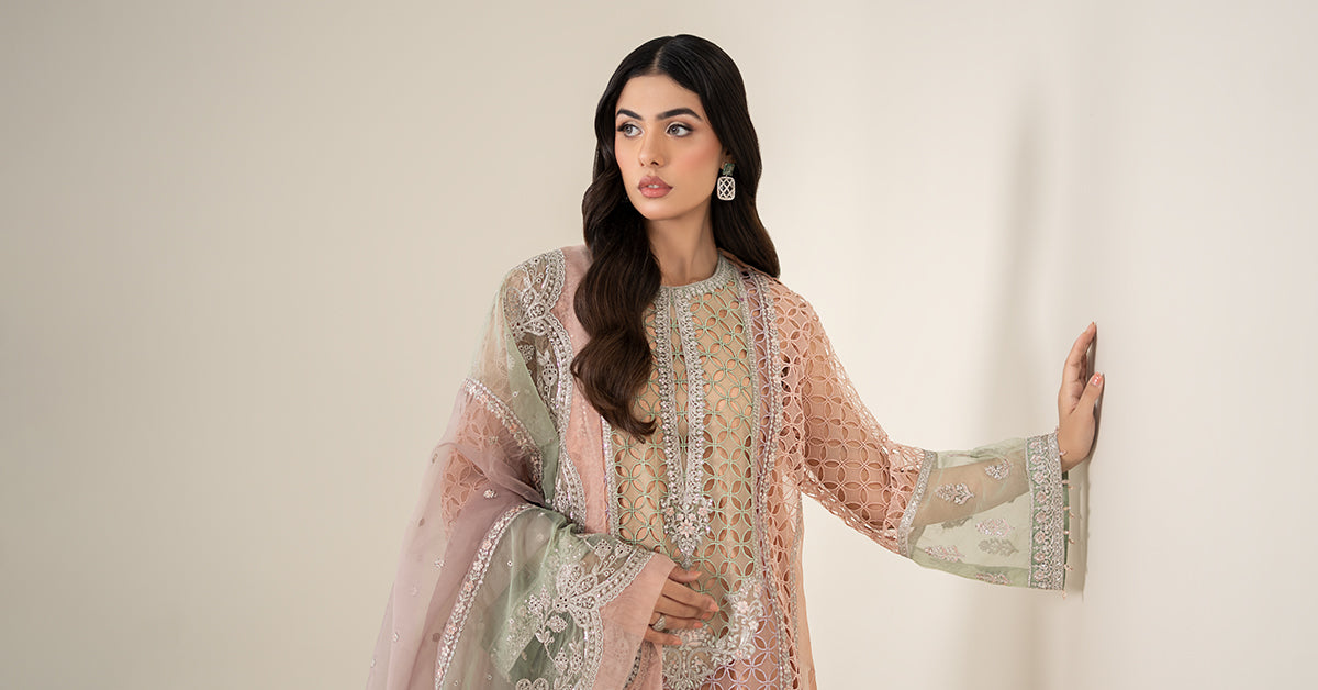 3 Piece Embroidered Organza Suit