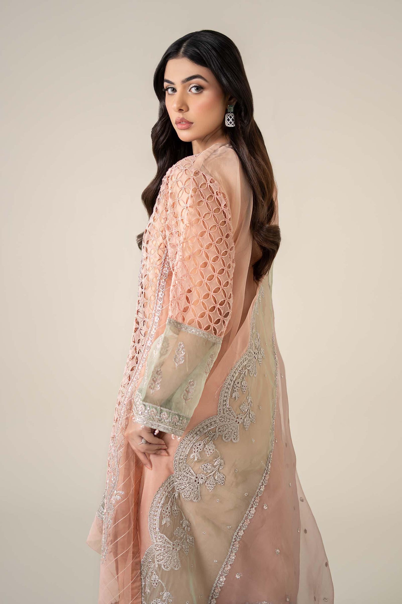 3 Piece Embroidered Organza Suit