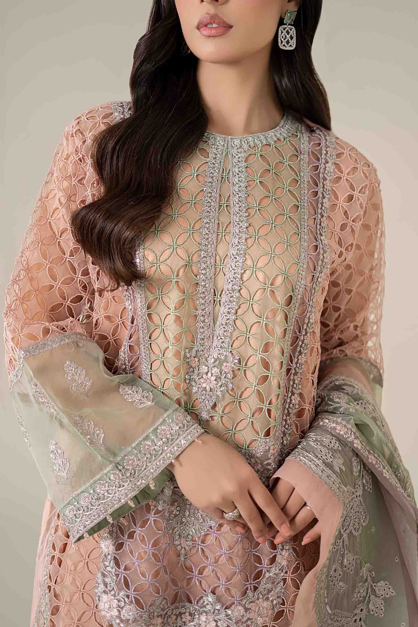 3 Piece Embroidered Organza Suit