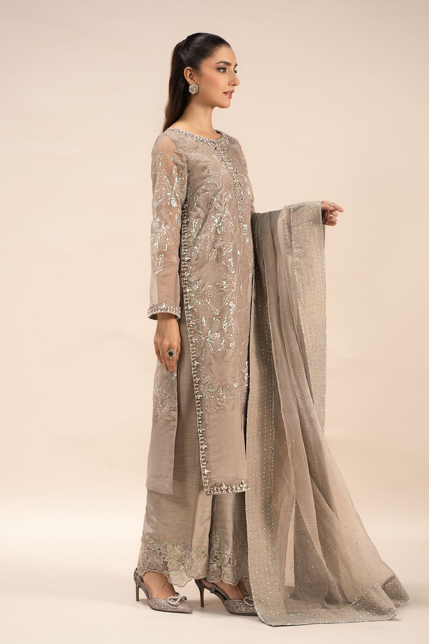 3 Piece Embroidered Organza Suit